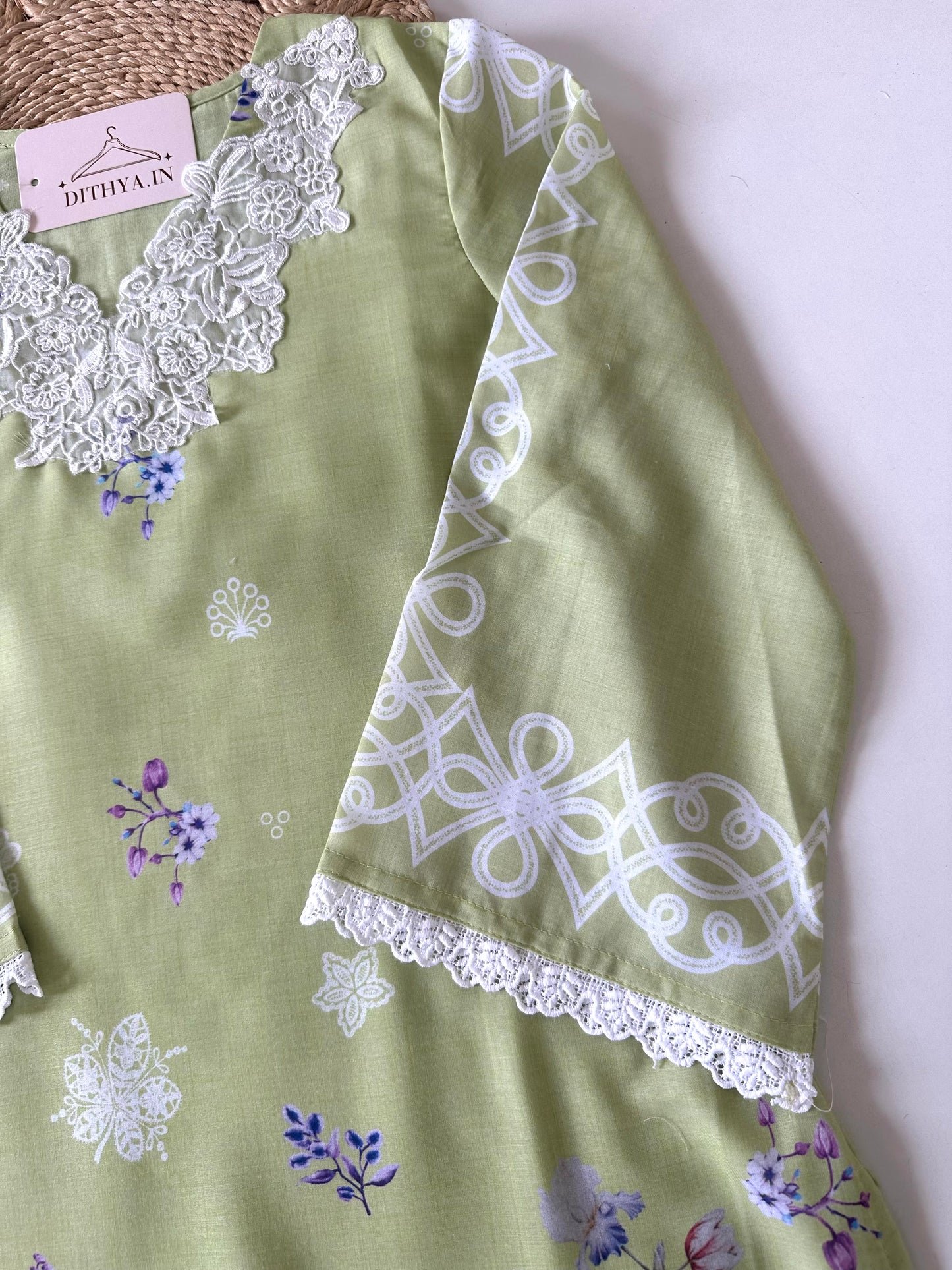 K023 - Mul cotton embroidered straight kurti with pants and dupatta