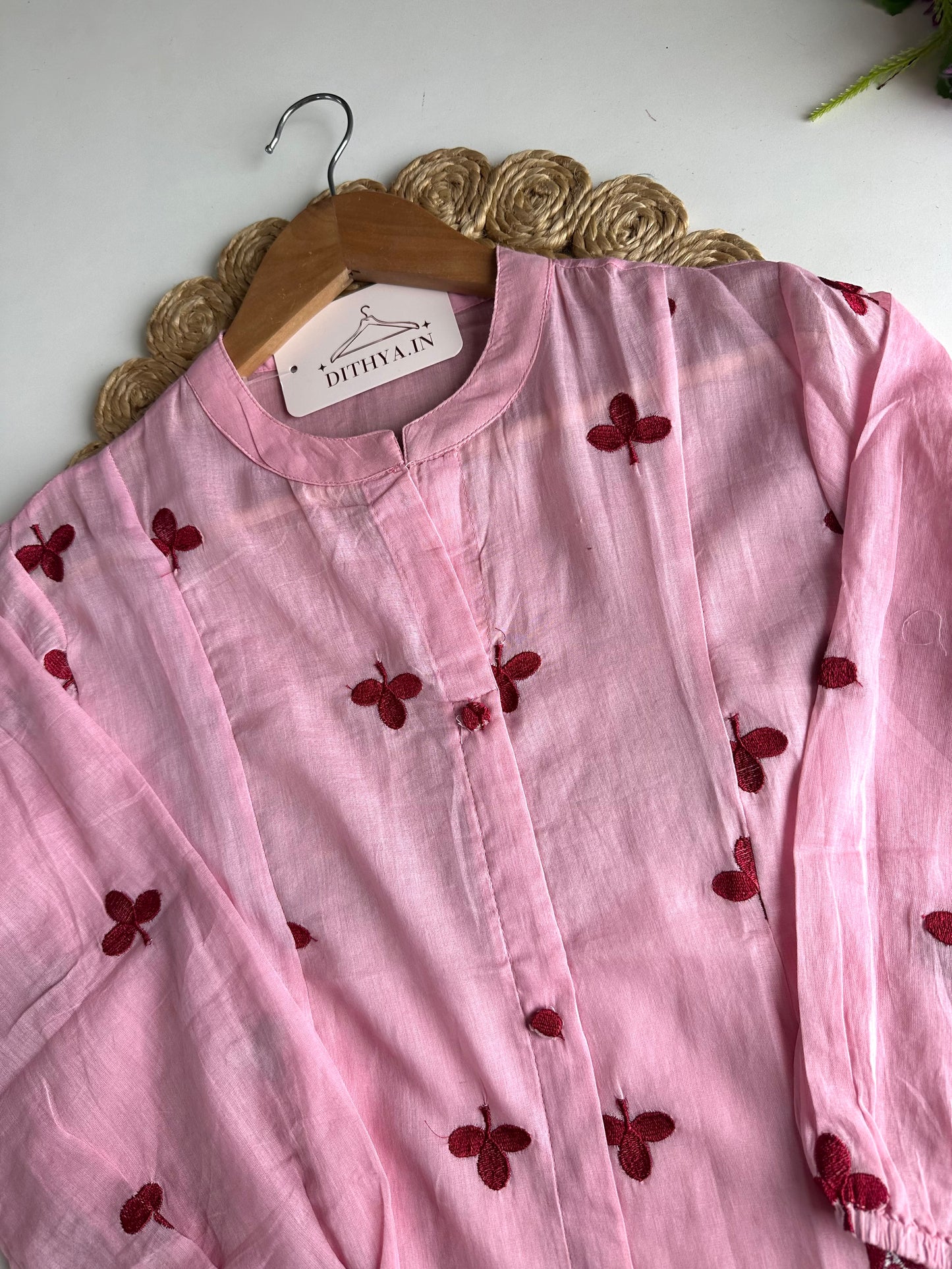 K473 - Mul cotton embroidered Aline Kurti with pants