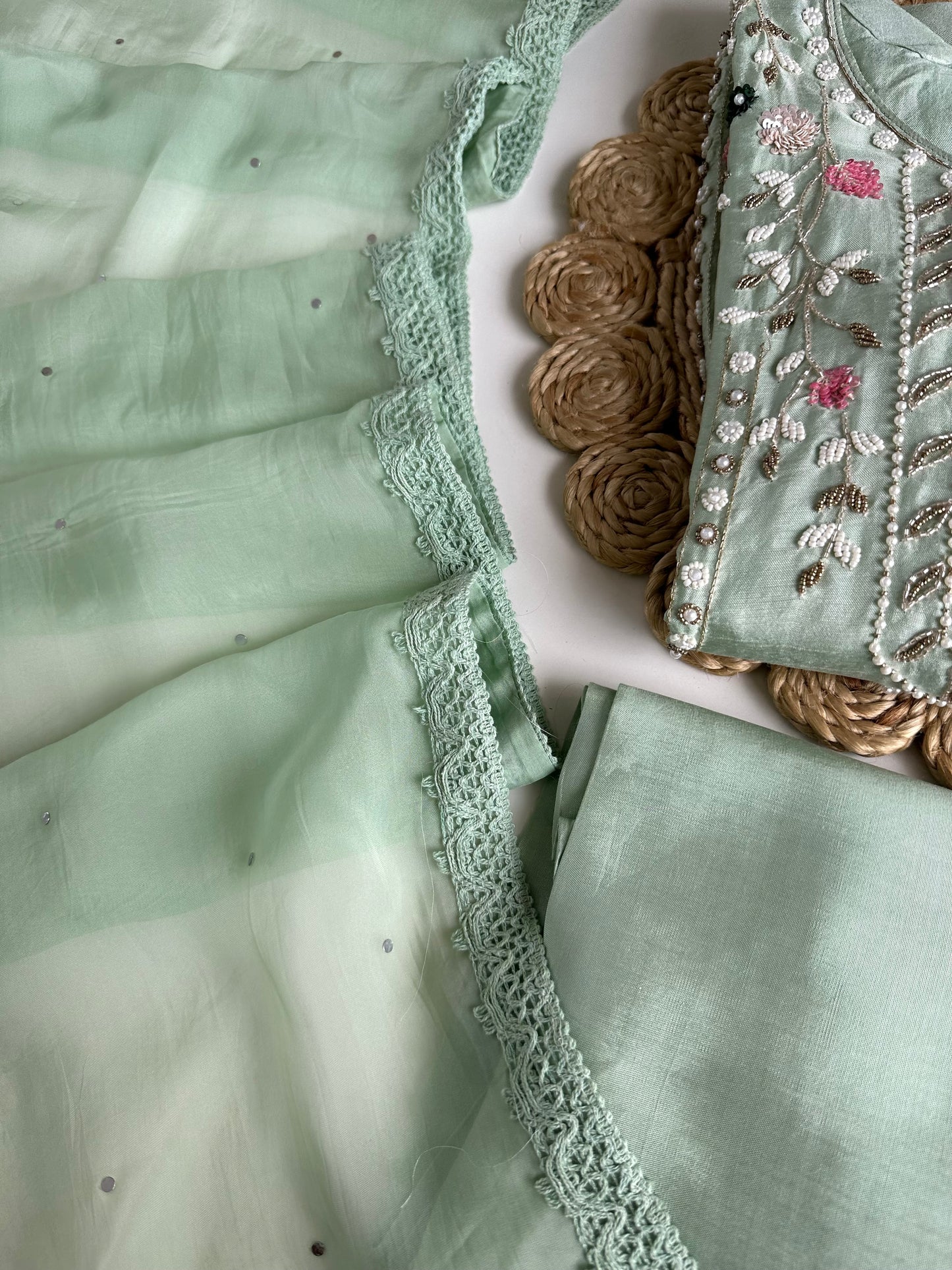K188 - Russian silk handwork straight Kurti with pants and dupatta