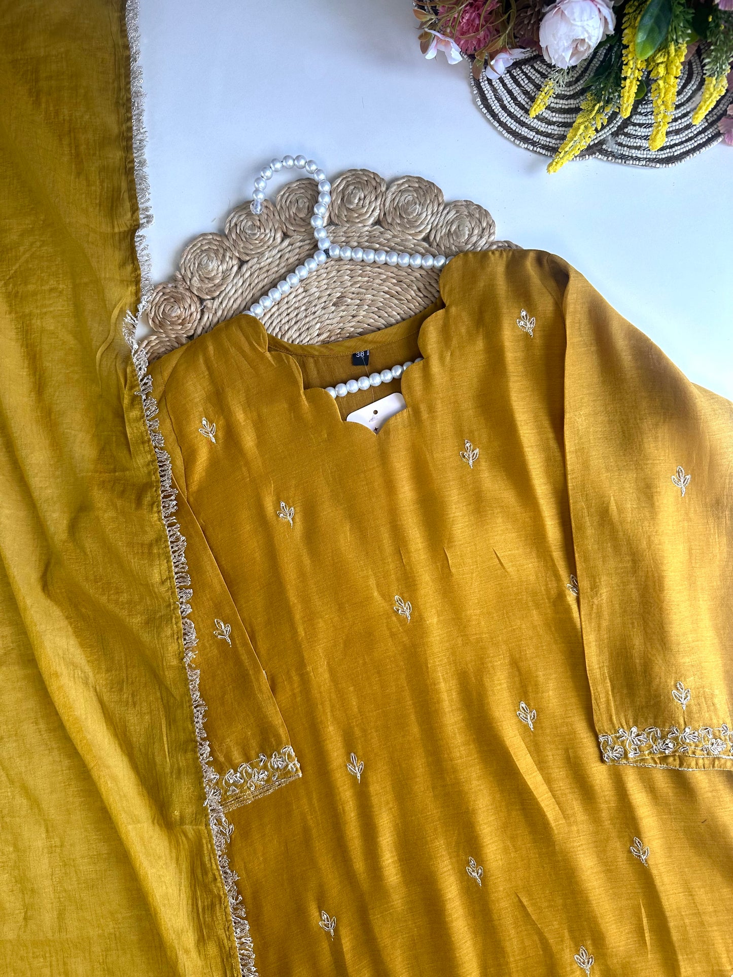 K430 - Mul Chanderi handwork Anarkali with pants and dupatta in 2 colours