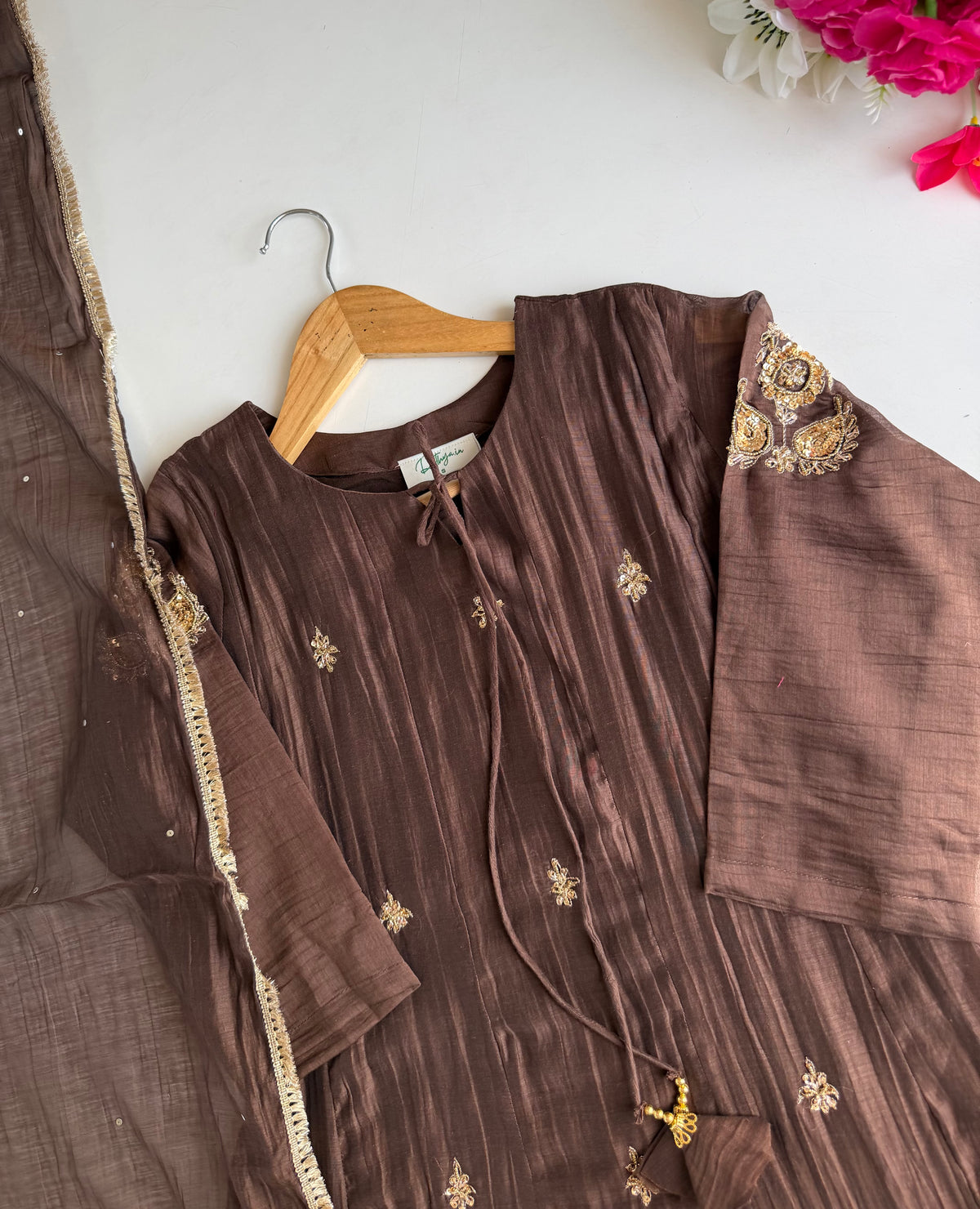 K600 - Mul chanderi handwork Anarkali with pants and dupatta