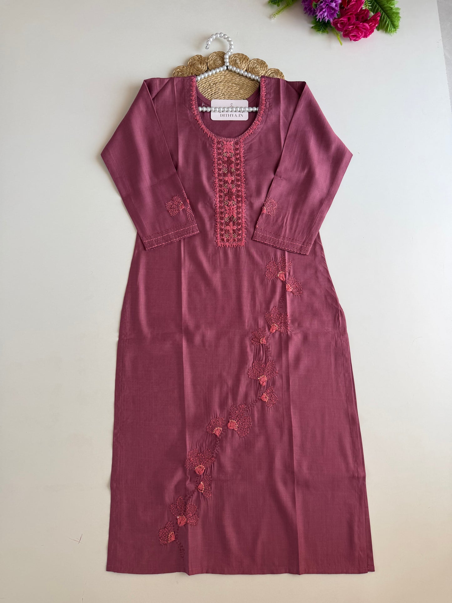 K018 - Mul muslin embroidered straight Kurti