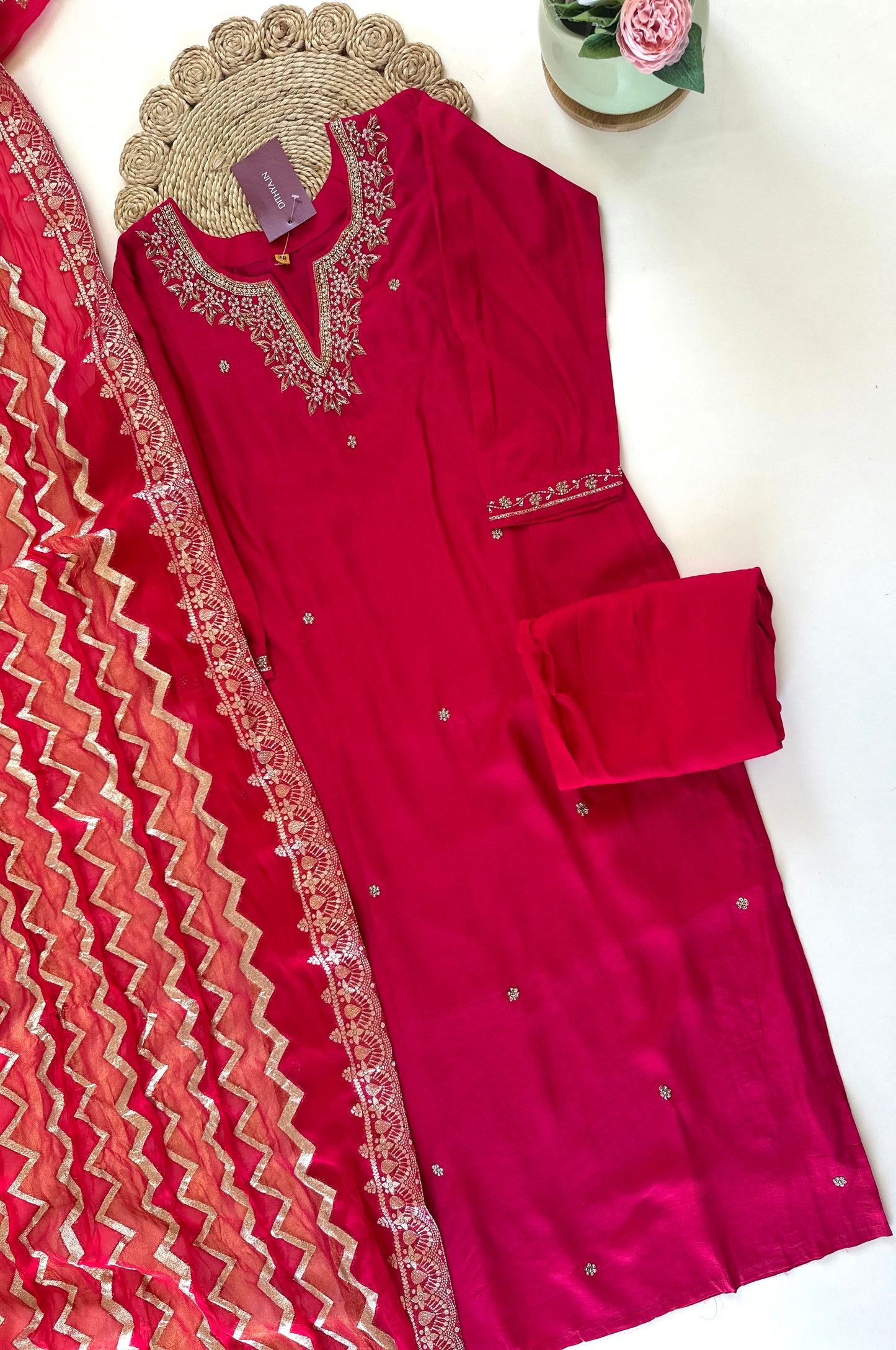 K035 - Russian silk kurti with pants and dupatta