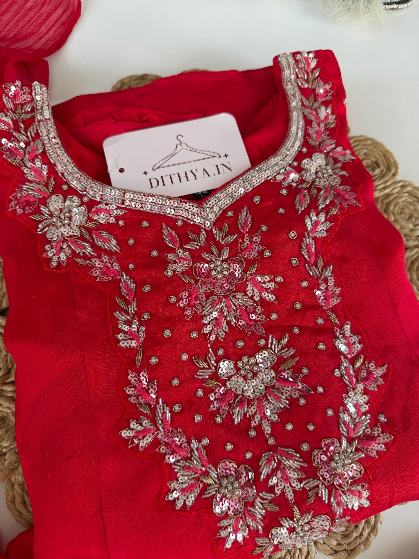 K527 - Chinnon handwork Anarkali with pants and dupatta