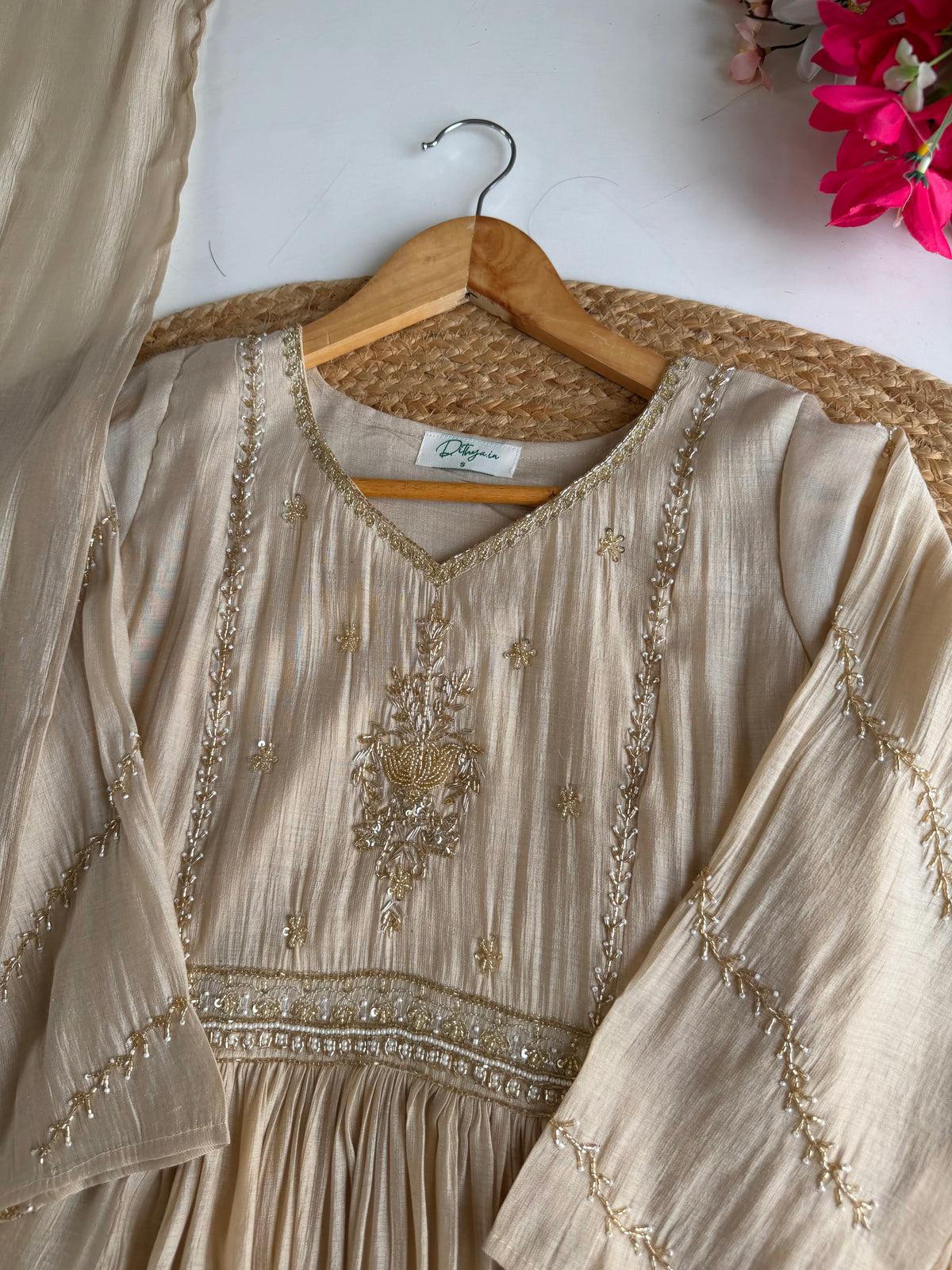 K271 - Surat Mul chanderi handwork Anarkali with pants and dupatta