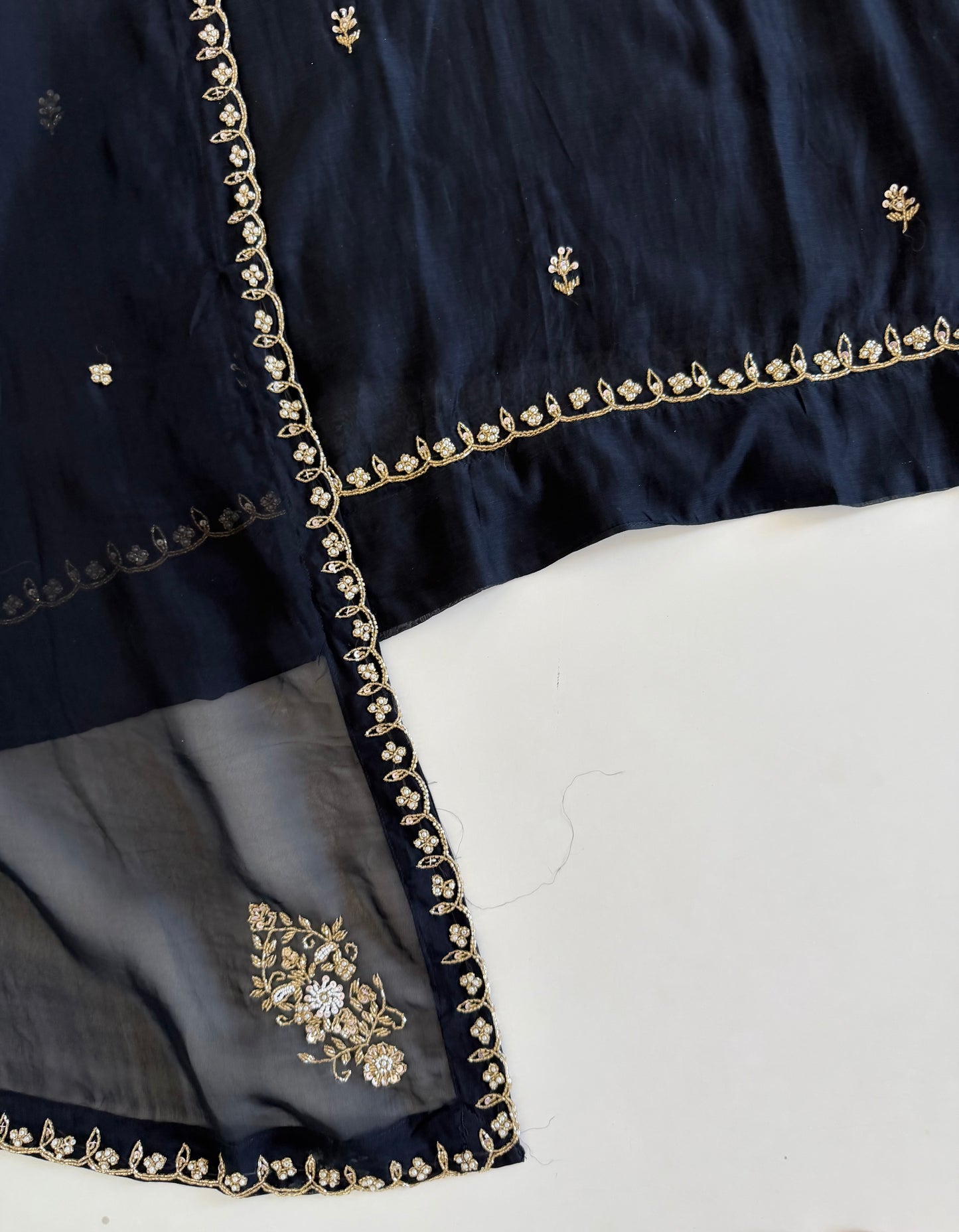 K229 - Mul chanderi handwork aline Kurti with pants and dupatta