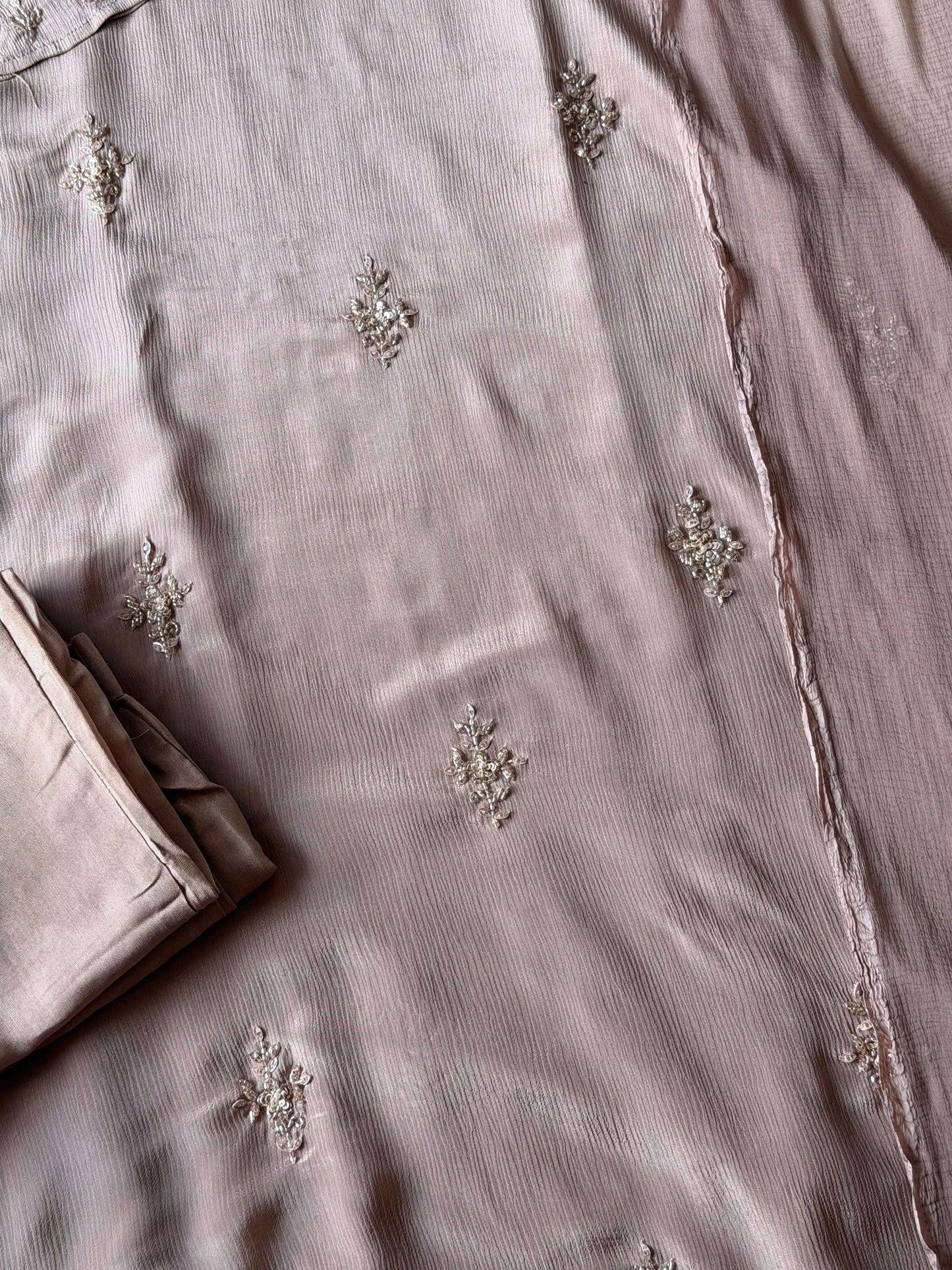 K365 - Pure Chinnon handwork aline Kurti with pants and dupatta