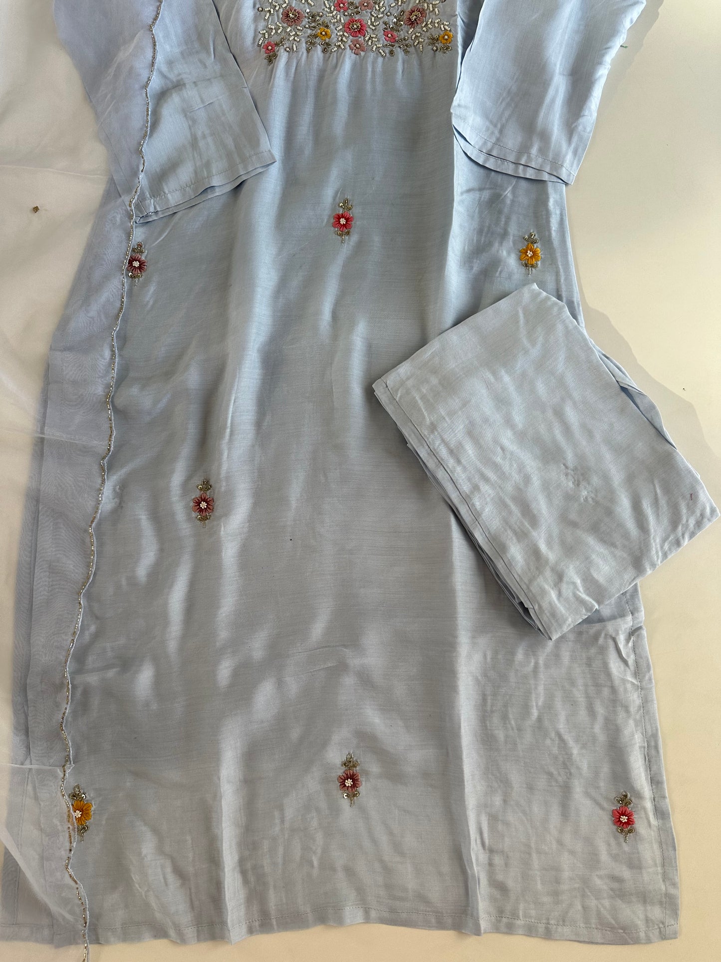 D348 - Dola silk straight kurti with pants and dupatta