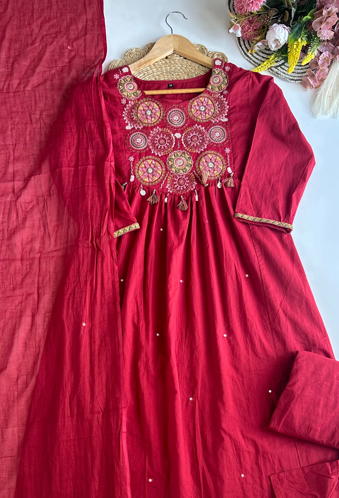K464 - Mul Cotton Anarkali with pants and dupatta