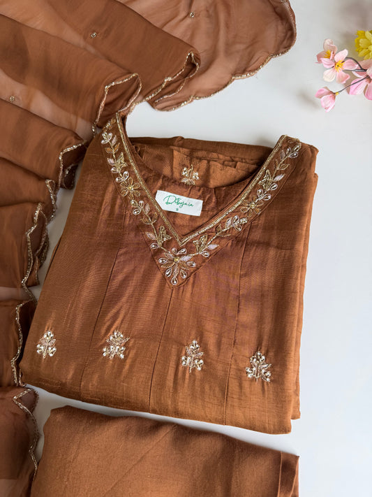 K737 -Russian silk handwork Anarkali with pants and dupatta