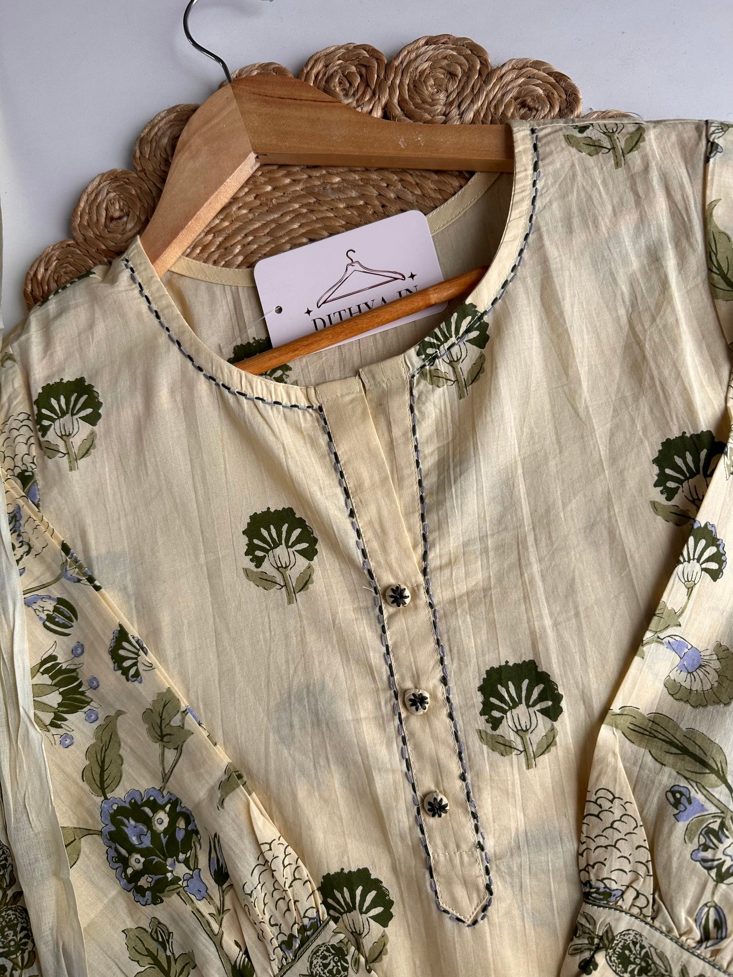 K666 - Mul cotton embroidered straight Kurti with pants and dupatta