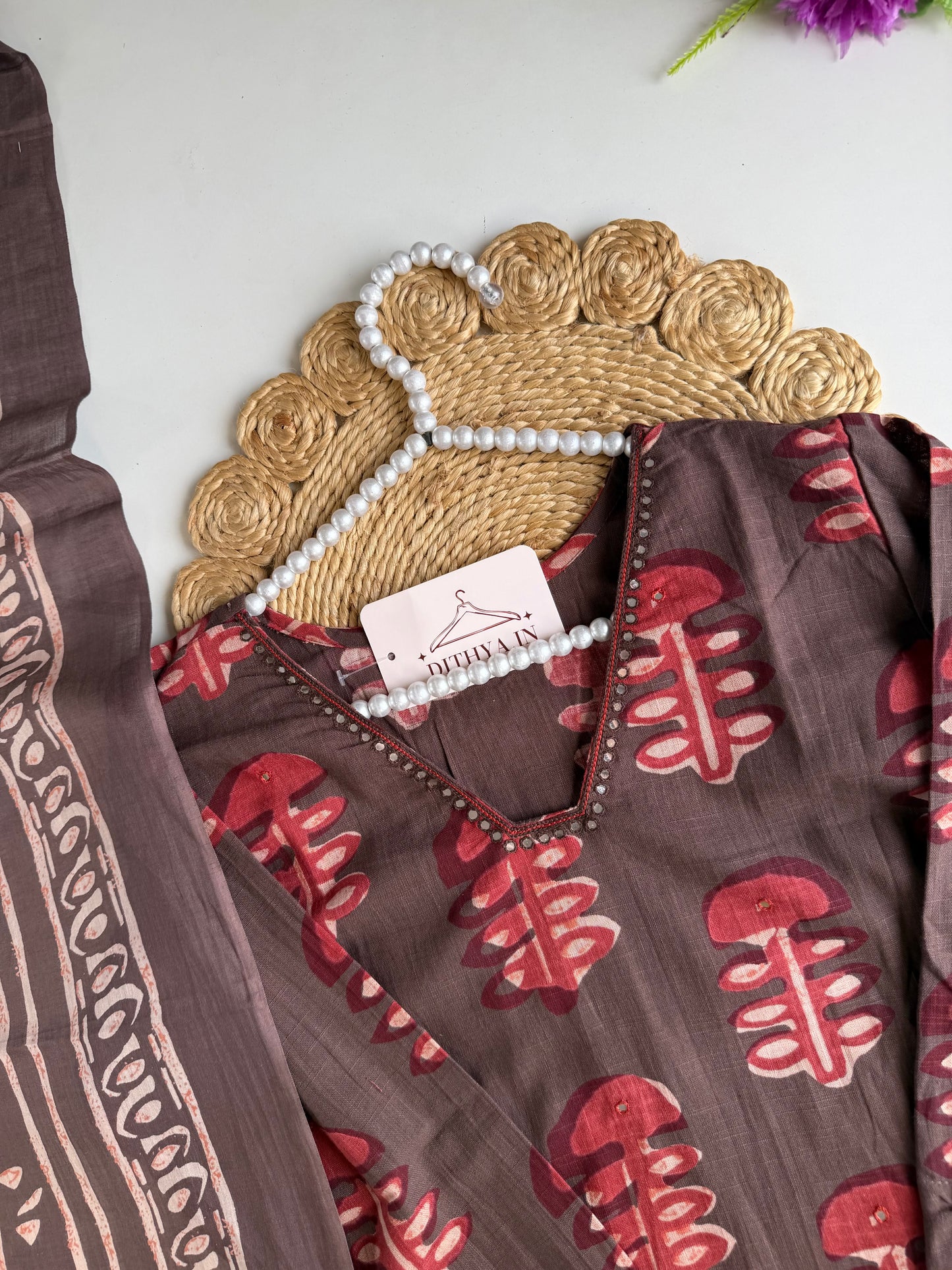 K054 - Mul cotton printed Aline Kurti with pants and dupatta