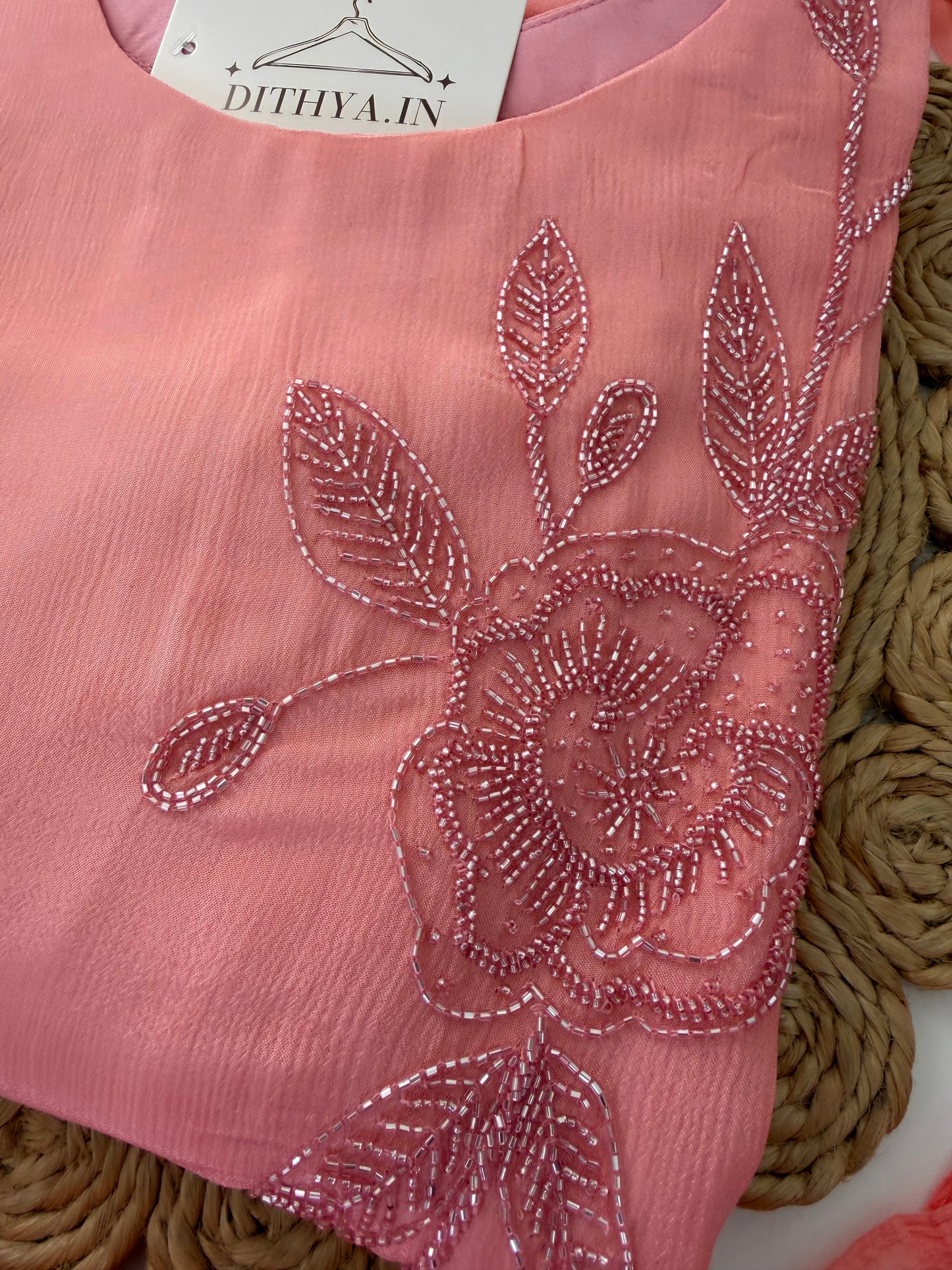 K057 - Pure Chinnon Handwork Aline Kurti with pants and dupatta