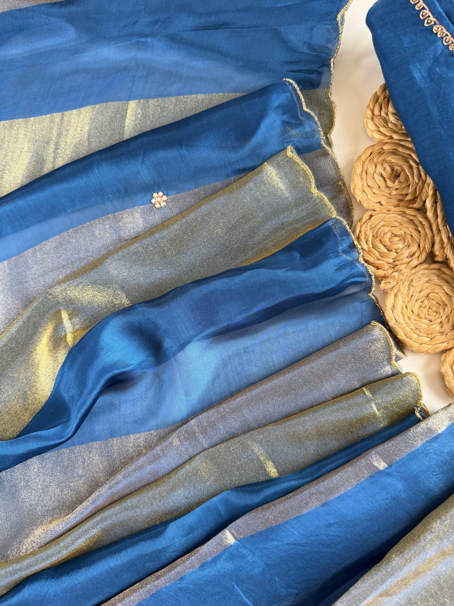 K261 - Mul chanderi handwork Aline Kurti with pants and dupatta