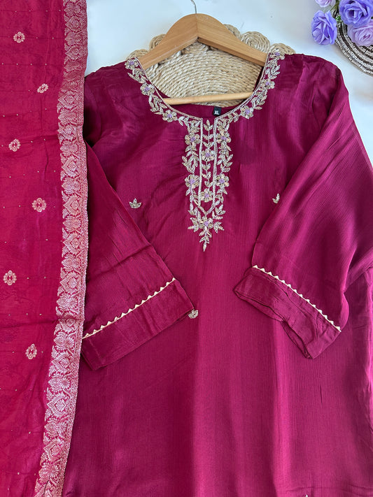 D355 - Roman silk straight kurti with pants and dupatta