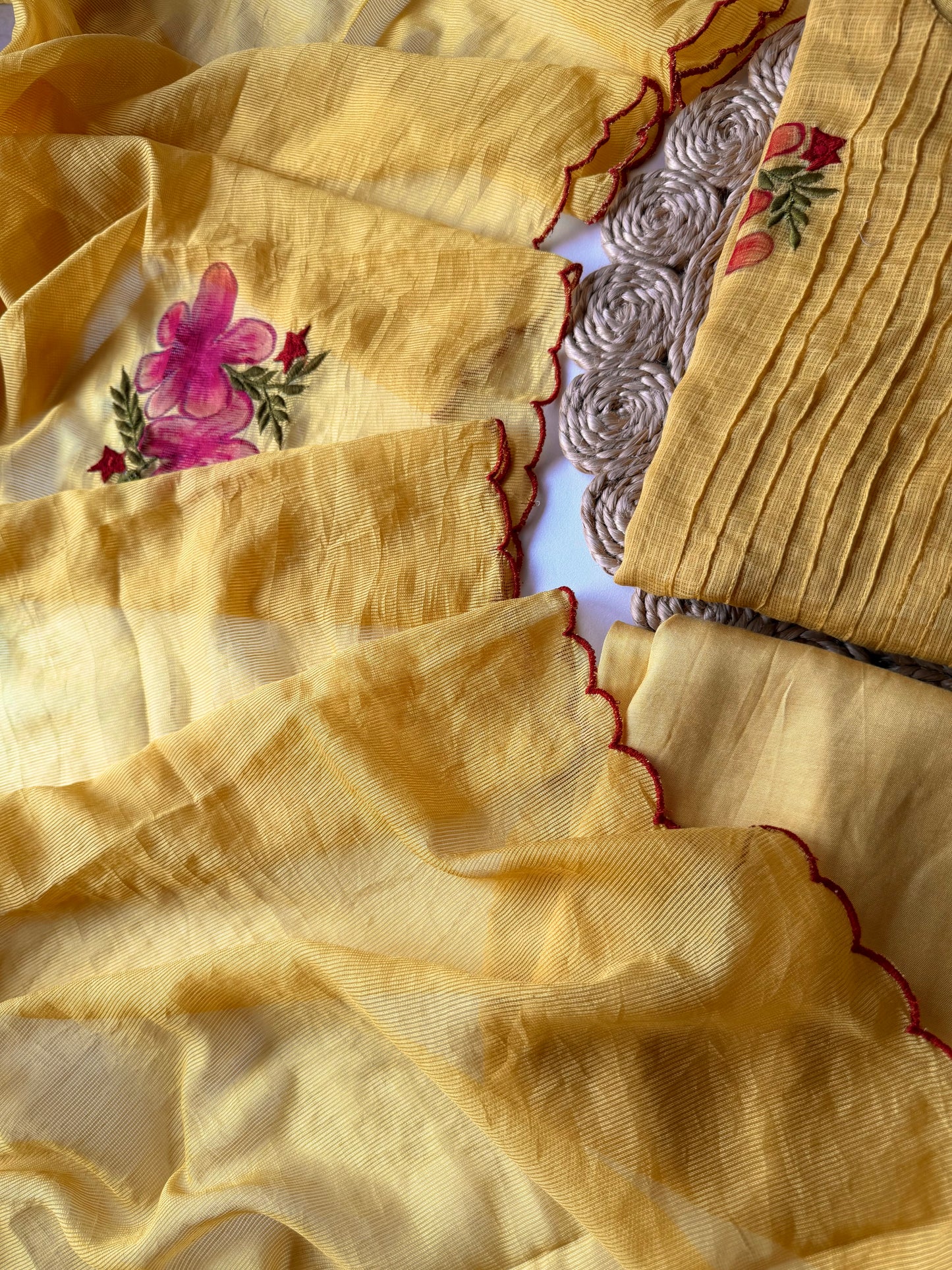 K205 - Doriya Mul cotton hand painted Anarkali with pants and dupatta