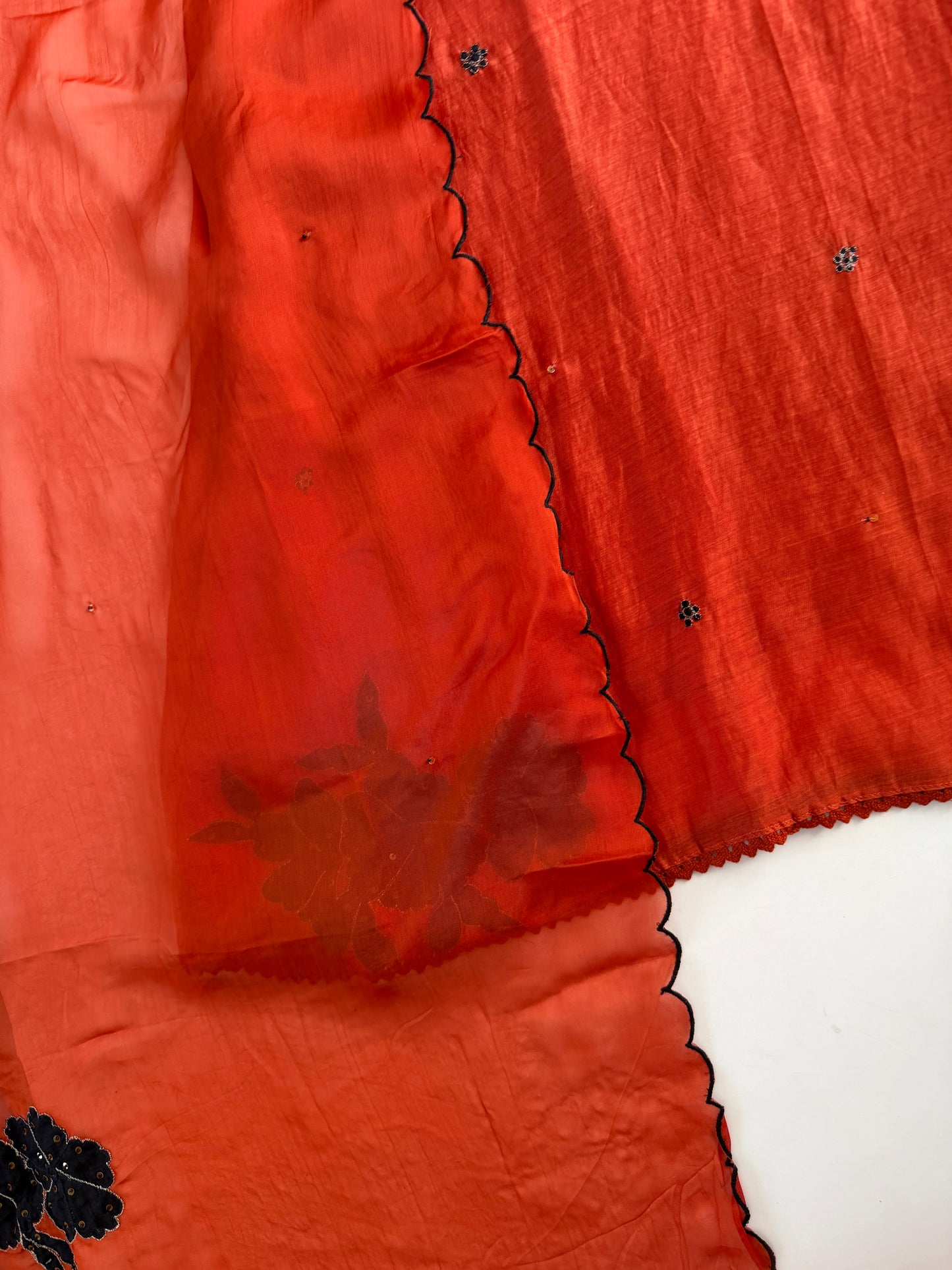 K391 - Mul chanderi handwork aline Kurti with pants and dupatta