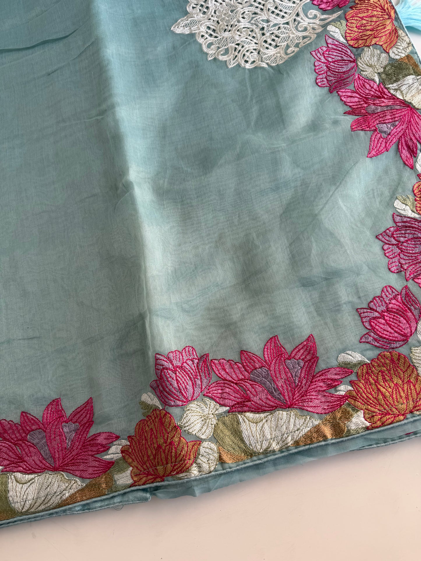 S020 - Soft organza appliqué embroidered saree in 3 colours