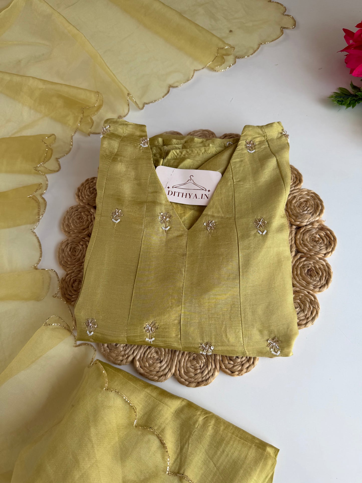 K183 - Russian silk handwork Anarkali with pants and dupatta