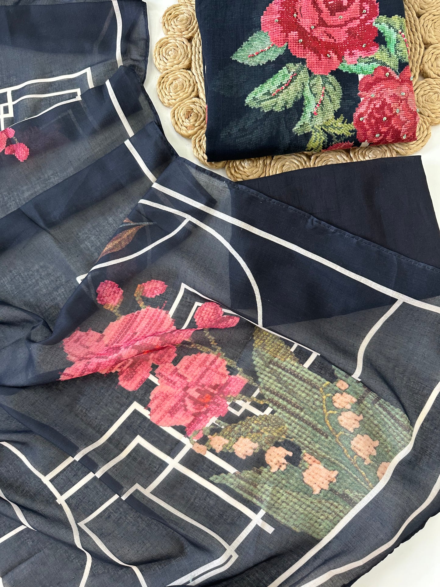 K020 - Mul cotton printed straight Kurti with pants and dupatta