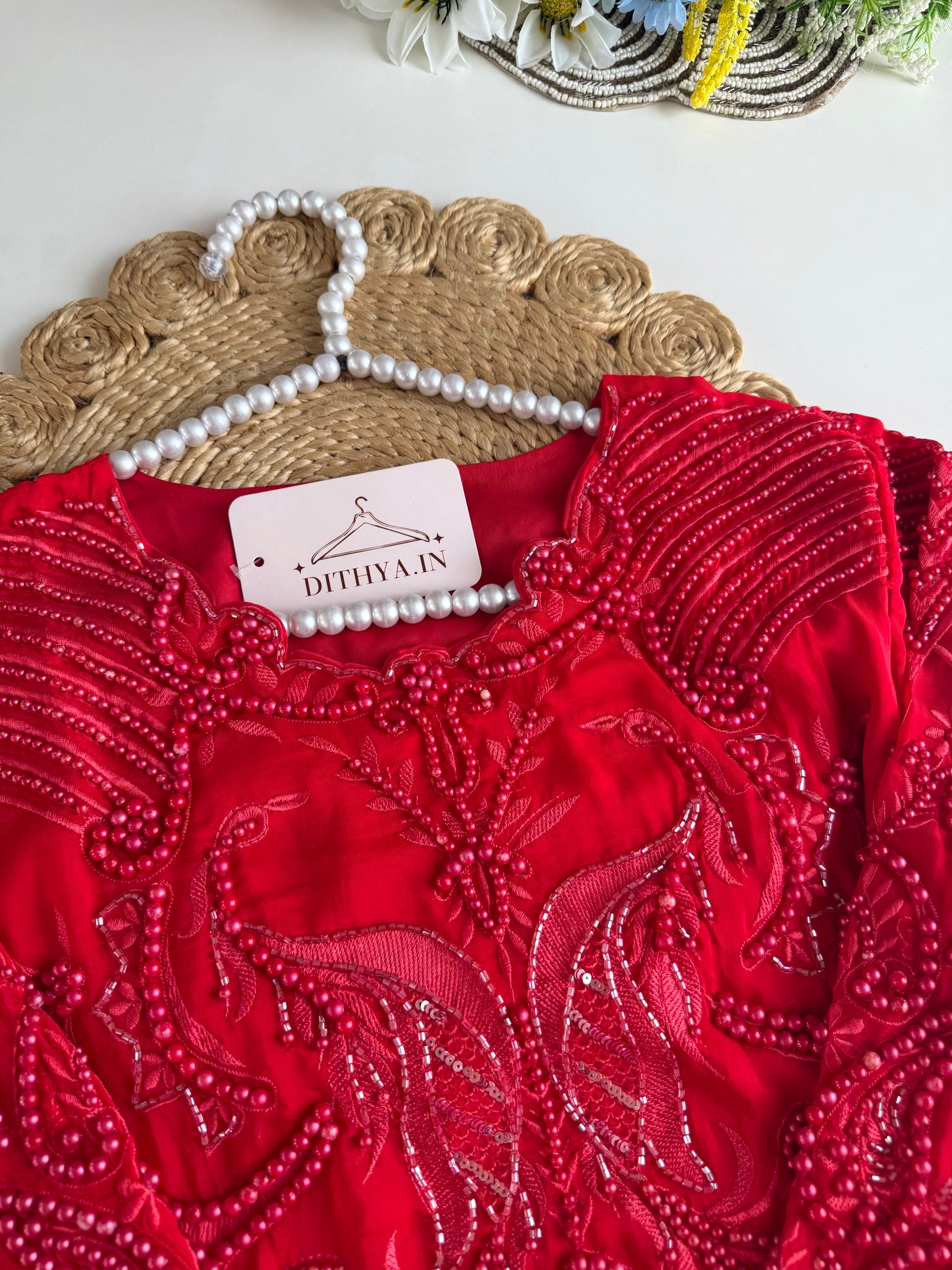 K174 - Pure crape handwork short Kurti with divider pants