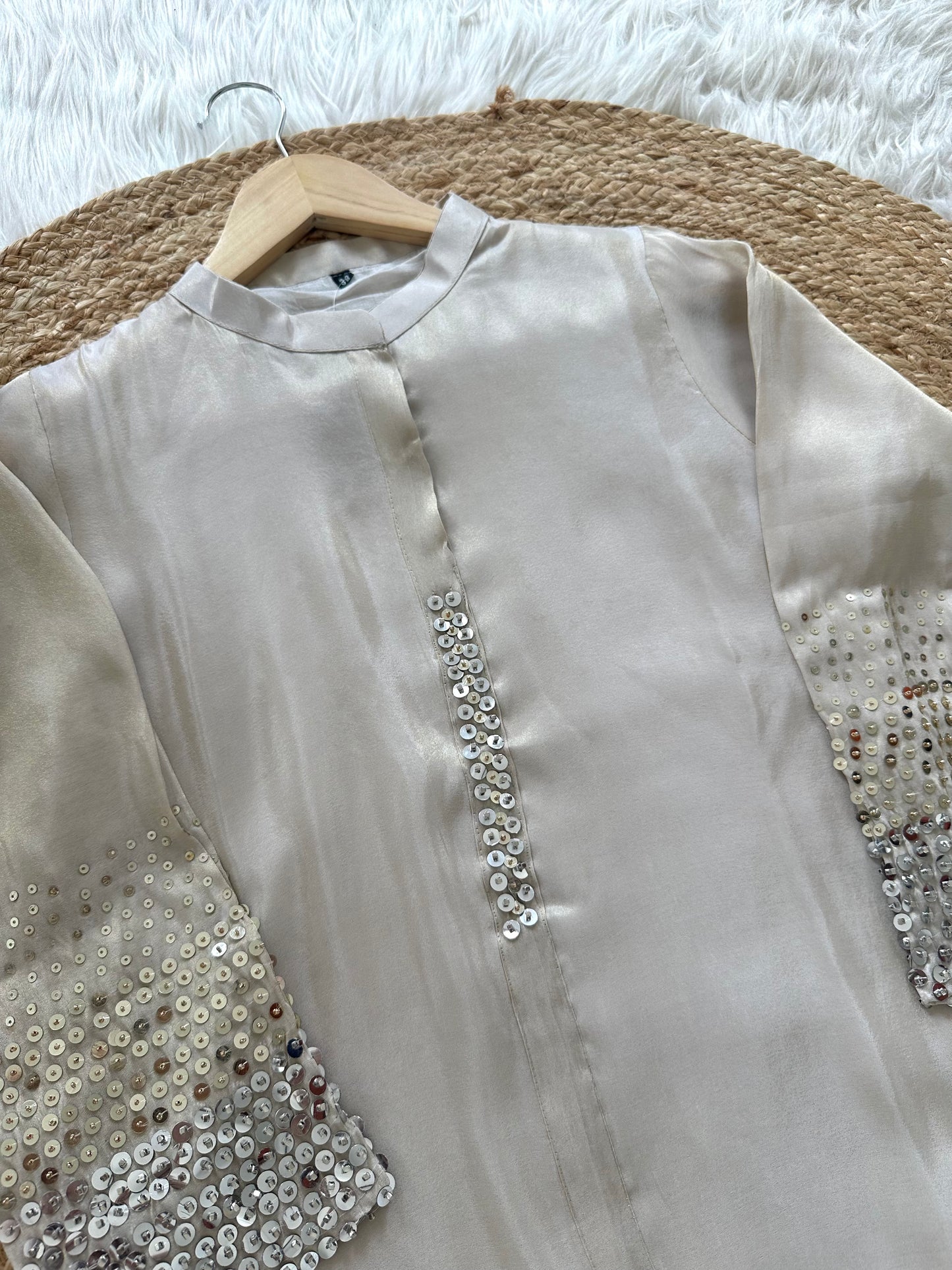 K133 - Tissue silk handwork coord set in 2 colours