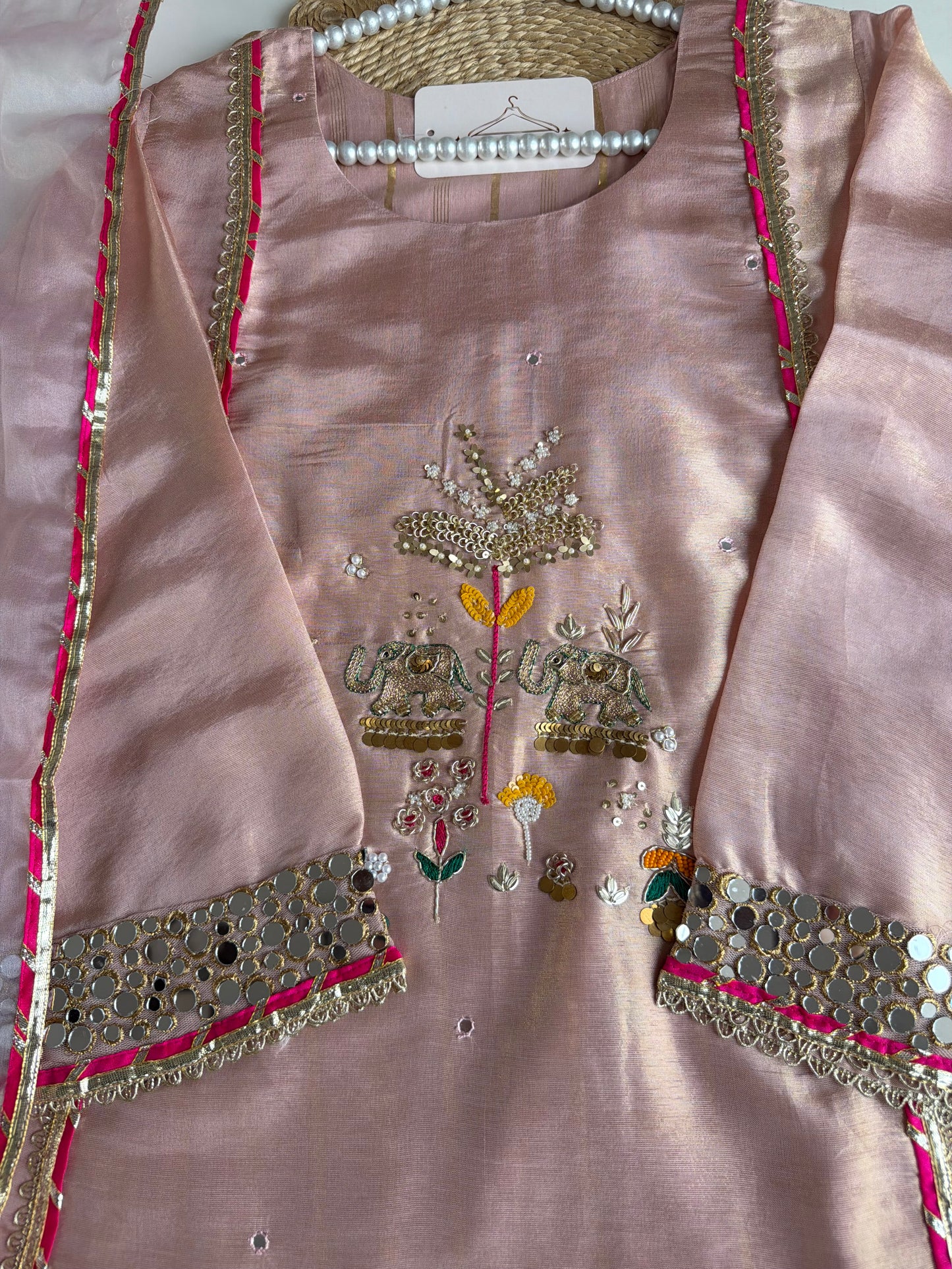 K655 - Tissue silk handwork Anarkali with pants and dupatta