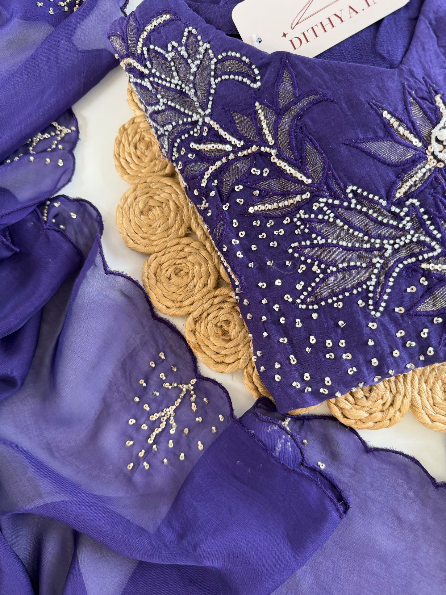 K612 - Mul chanderi handwork aline Kurti with pants and dupatta