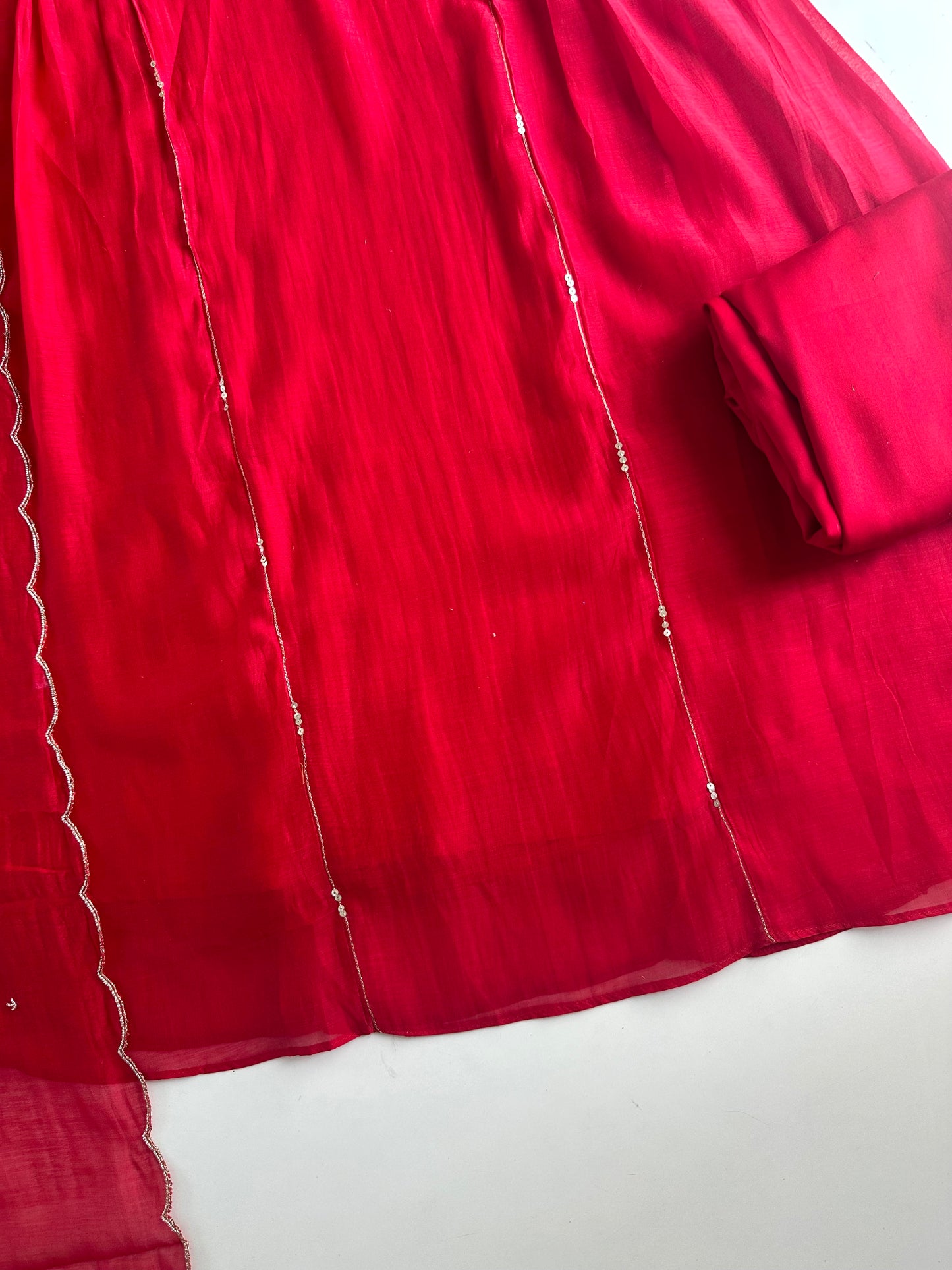 K309 - Mul Chanderi handwork Anarkali with pants and dupatta in 3 colours