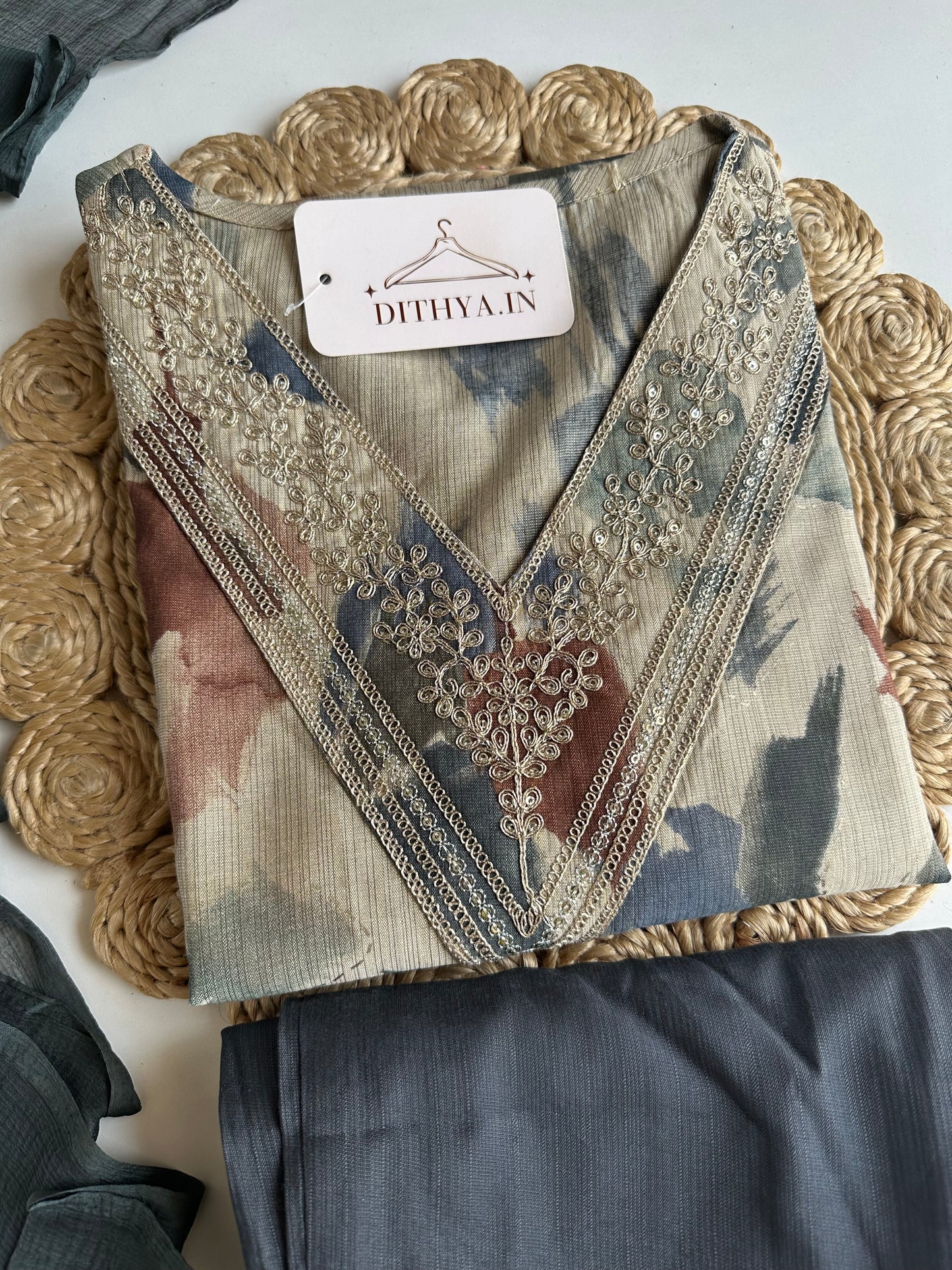 K274 - Mul muslin embroidered straight  Kurti with pants and dupatta
