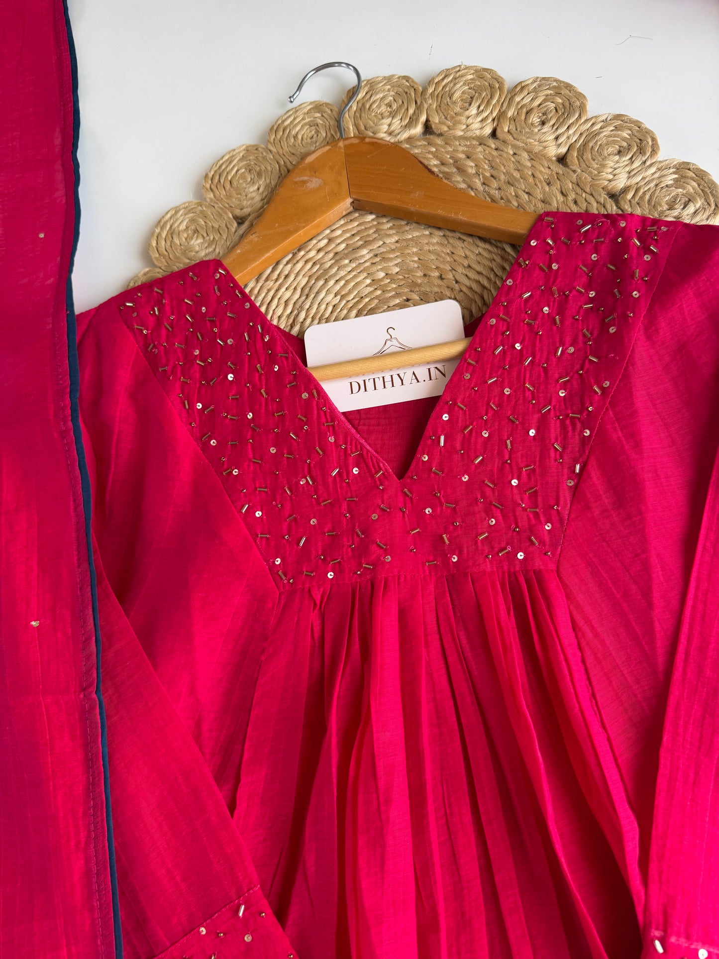 K545 - Surat crushed Mul chanderi handwork Anarkali with pants and dupatta