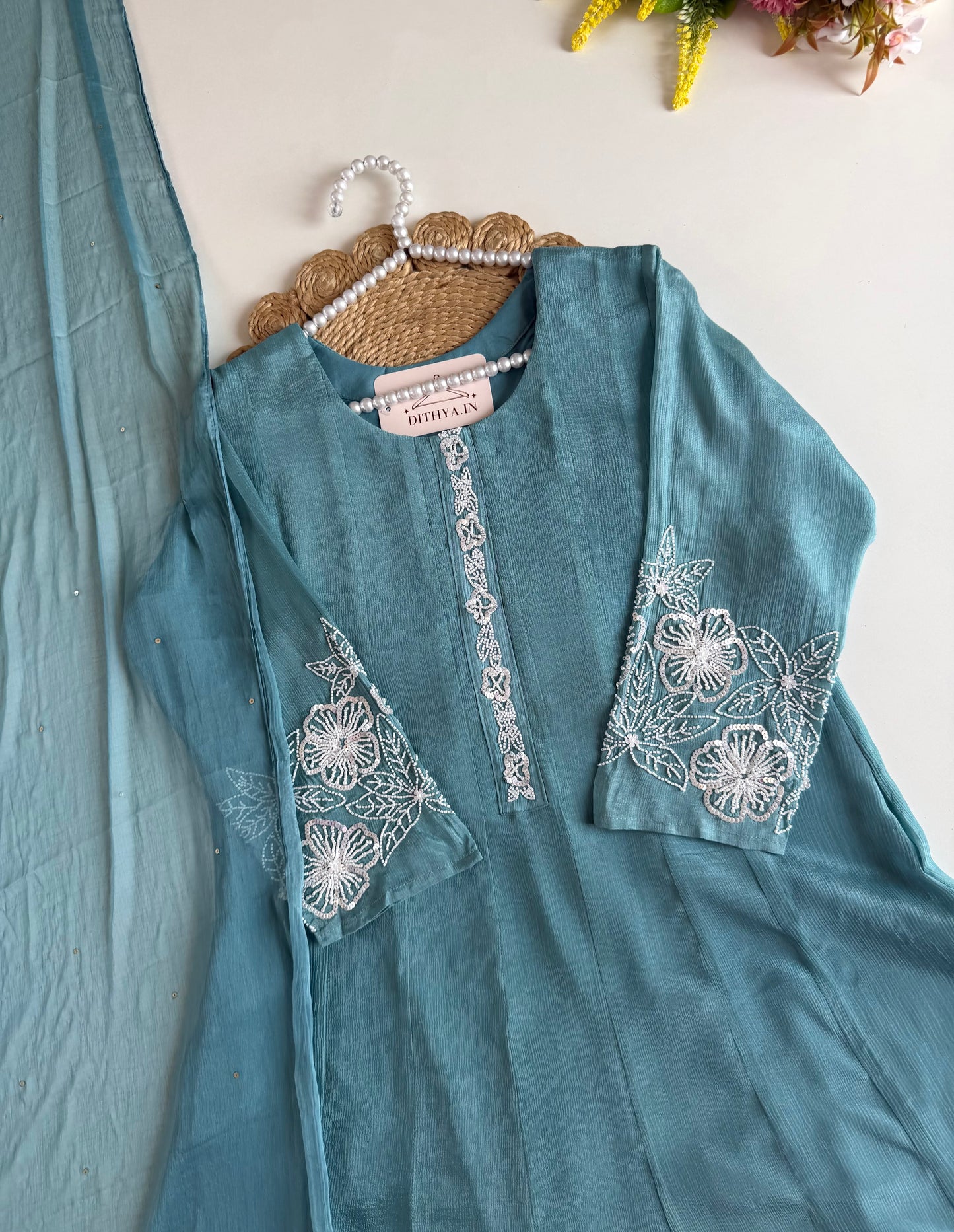 K007 - Pure Chinnon handwork Anarkali with pants and dupatta