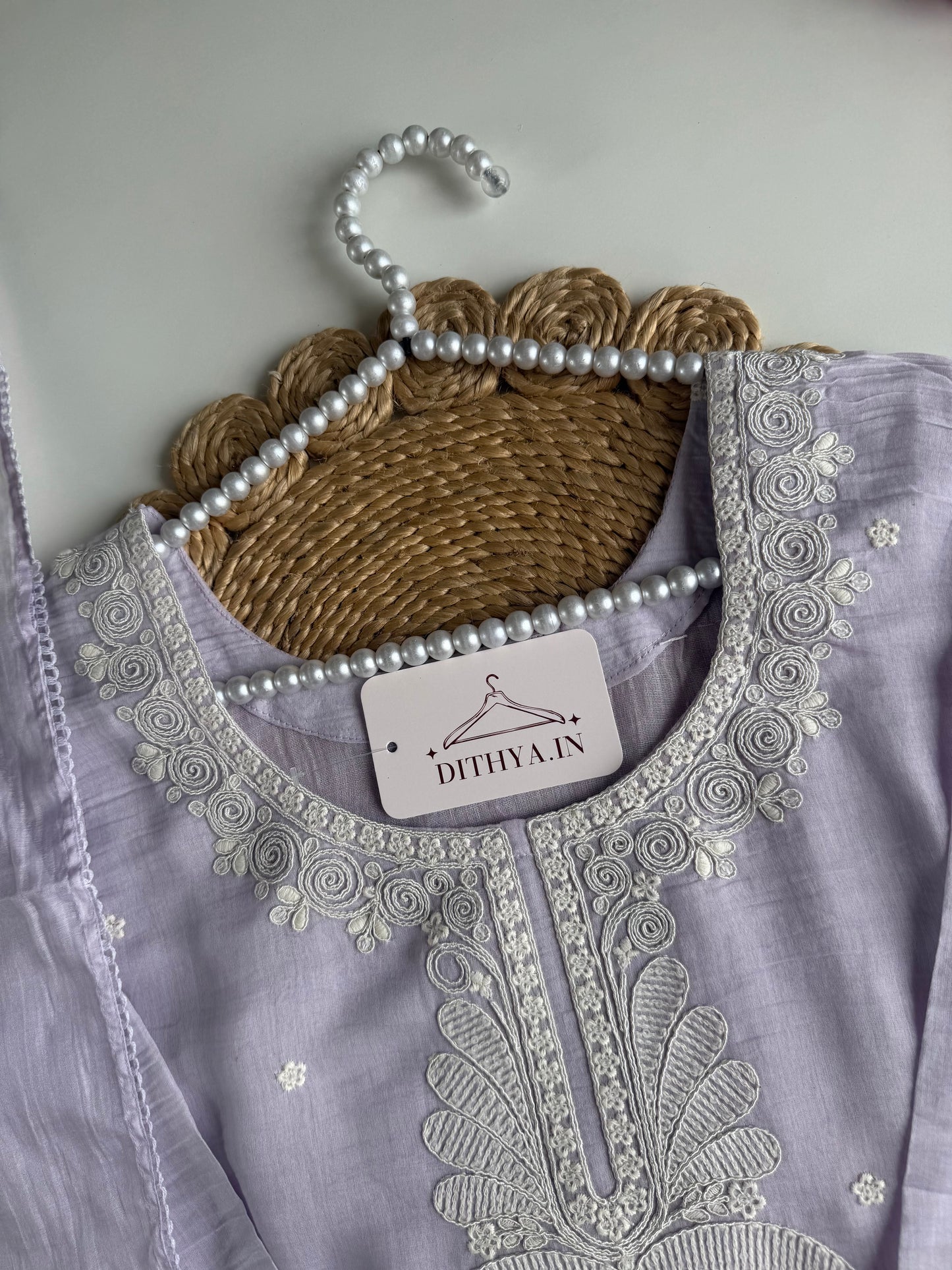 K419 - Mul chanderi embroidered straight Kurti with pants and dupatta