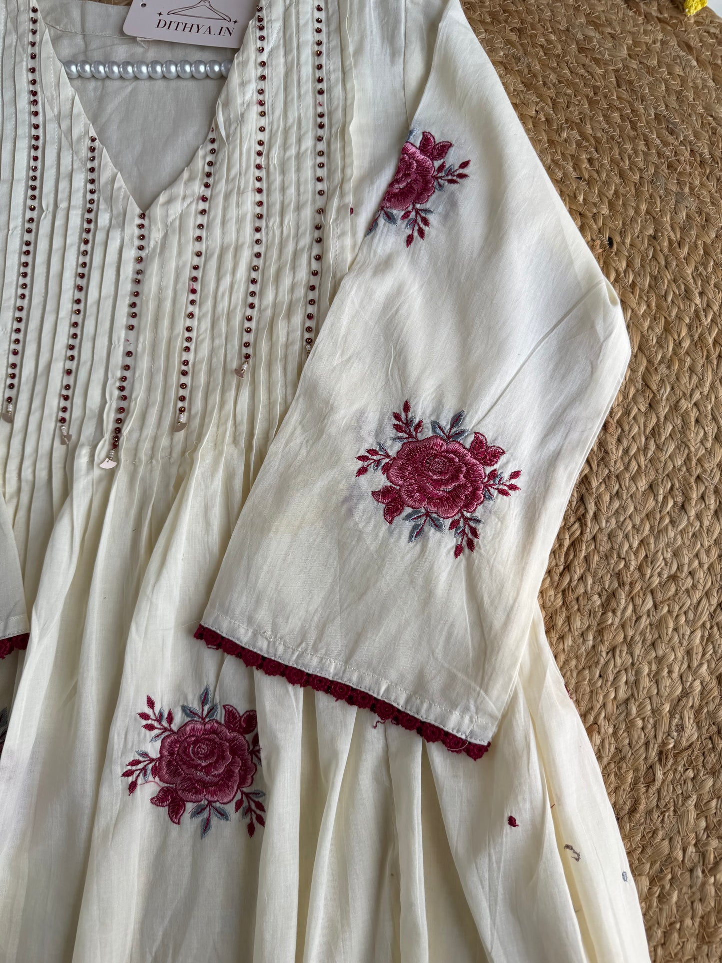 K333 - Mul cotton embroidered Anarkali with pants and dupatta