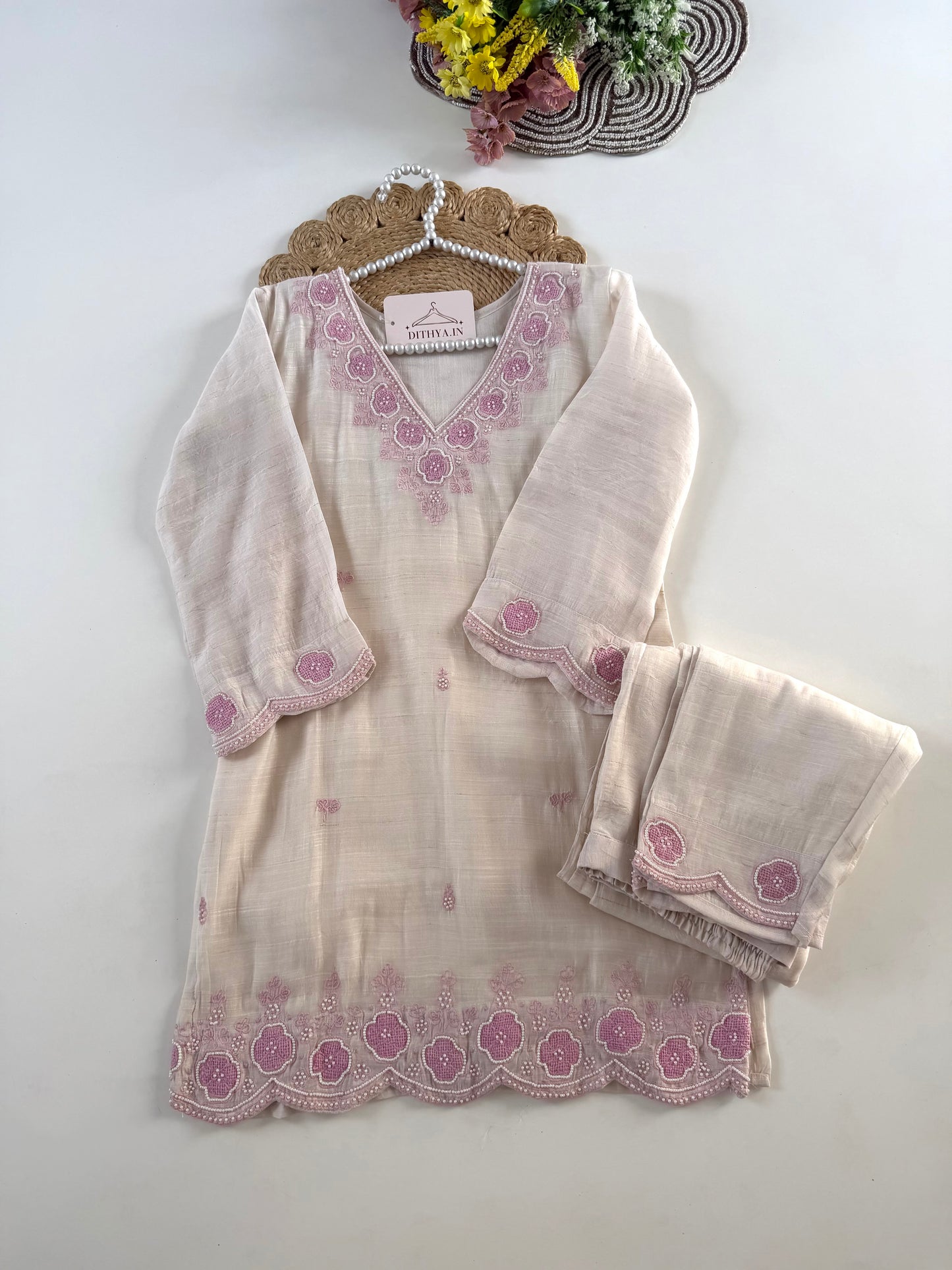 K479 - Pure linen cotton Handwork coord set