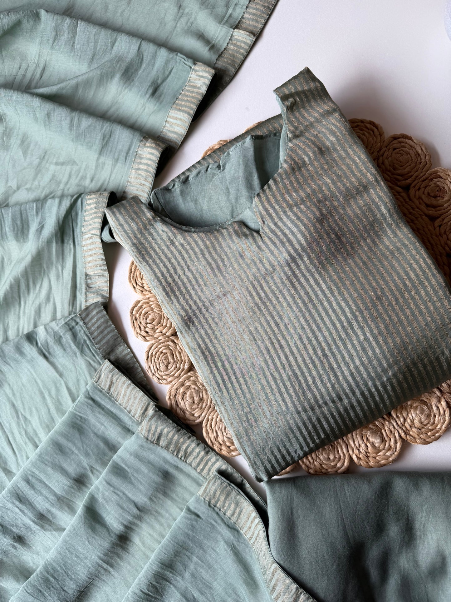 K551 - Mul chanderi handwork aline Kurti with pngs and dupatta