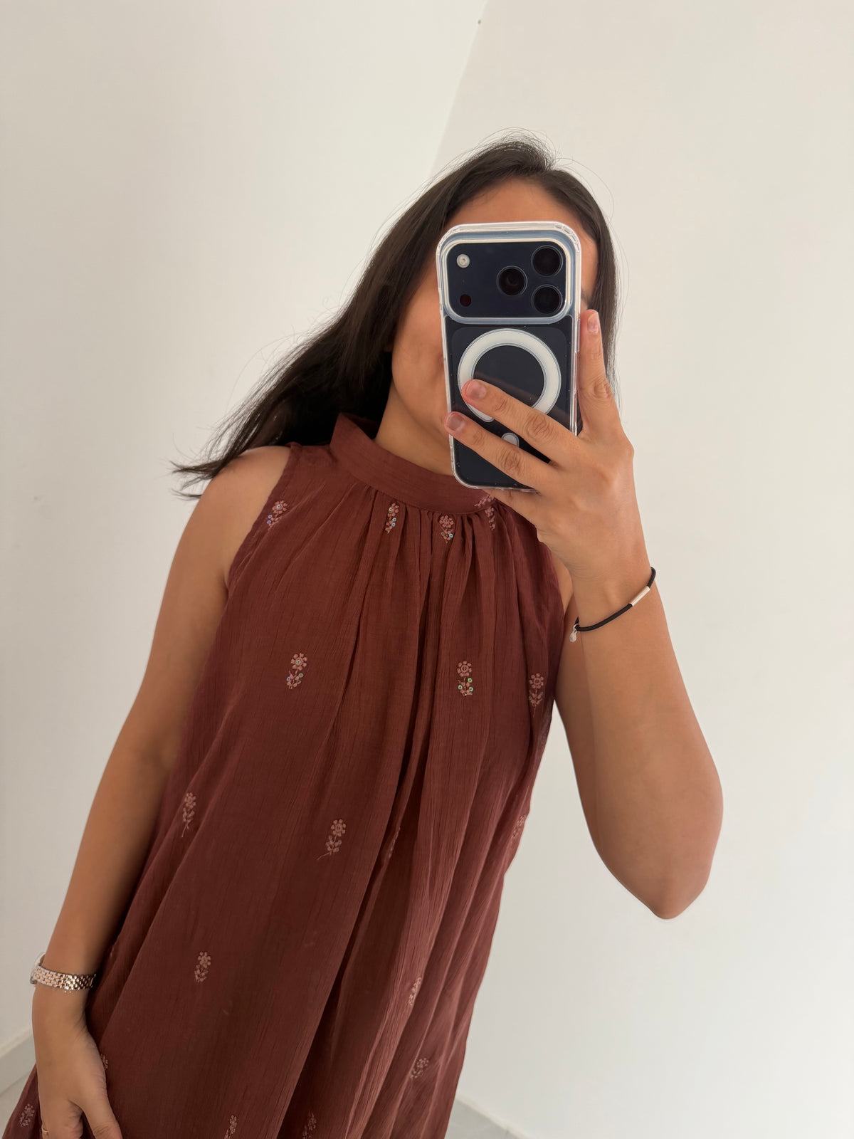 K223 - Mul cotton embroidered halter neck dress