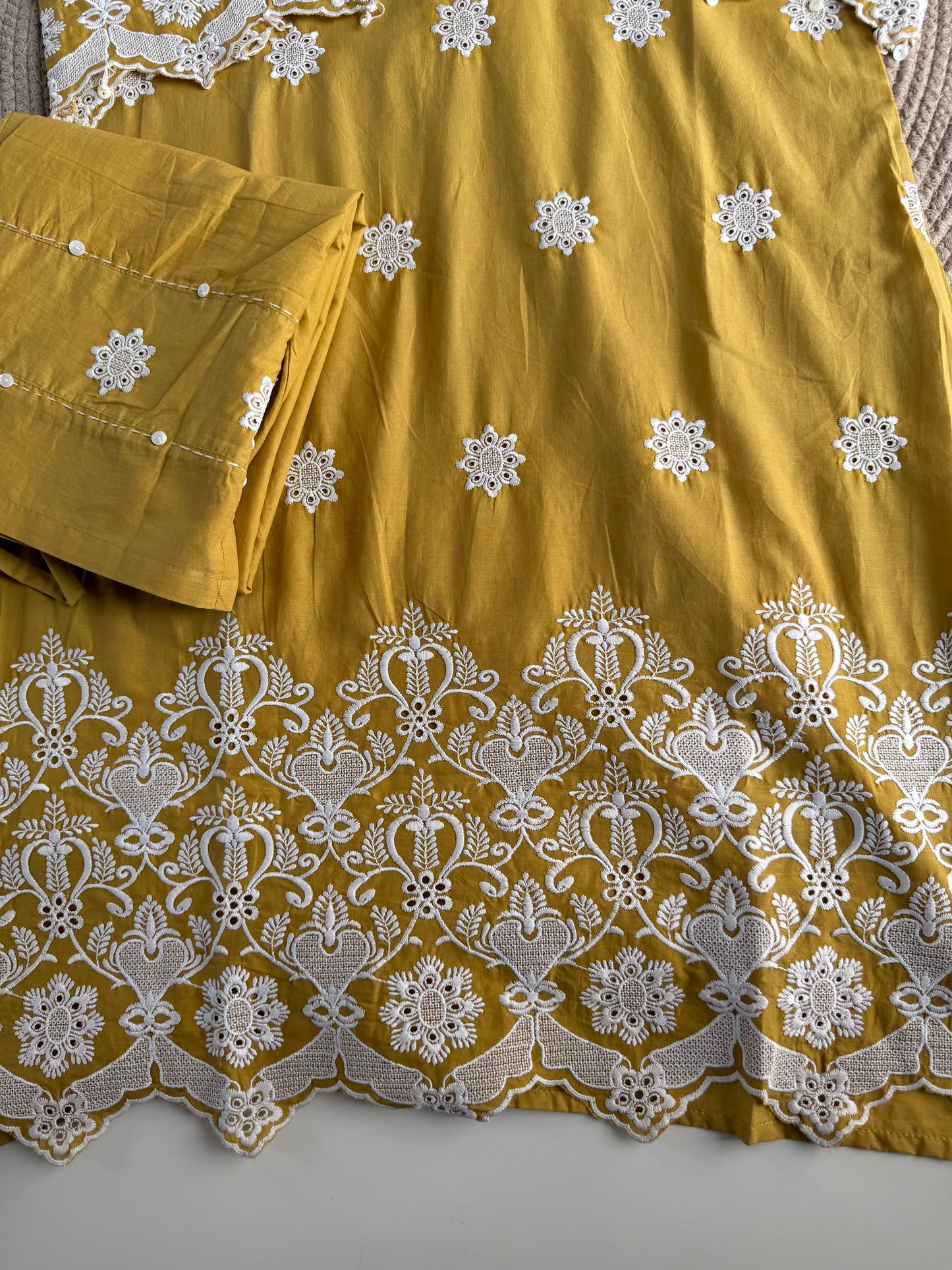 K718 - Cotton embroidered Aline Kurti with pants in 3 colours