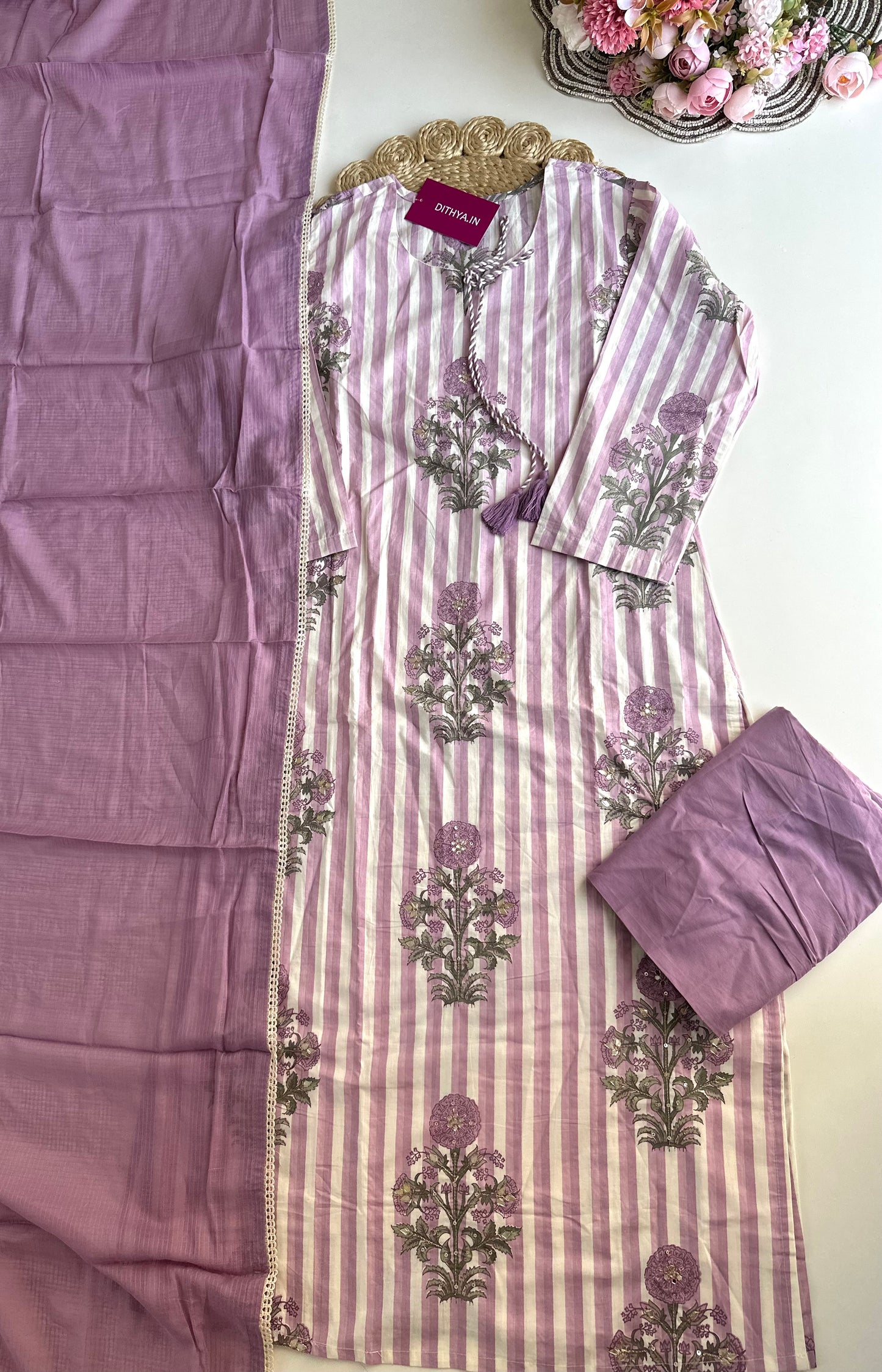K056 - Cotton straight Kurti with pants and dupatta