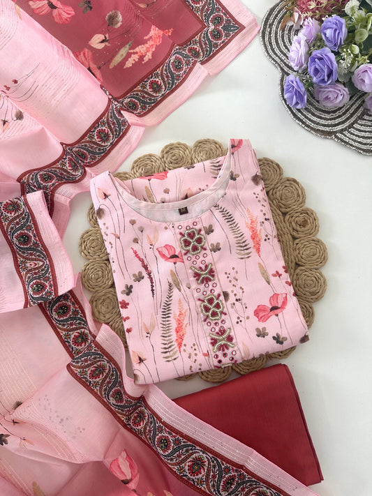 D038 -Roman silk straight kurti with pants and dupatta