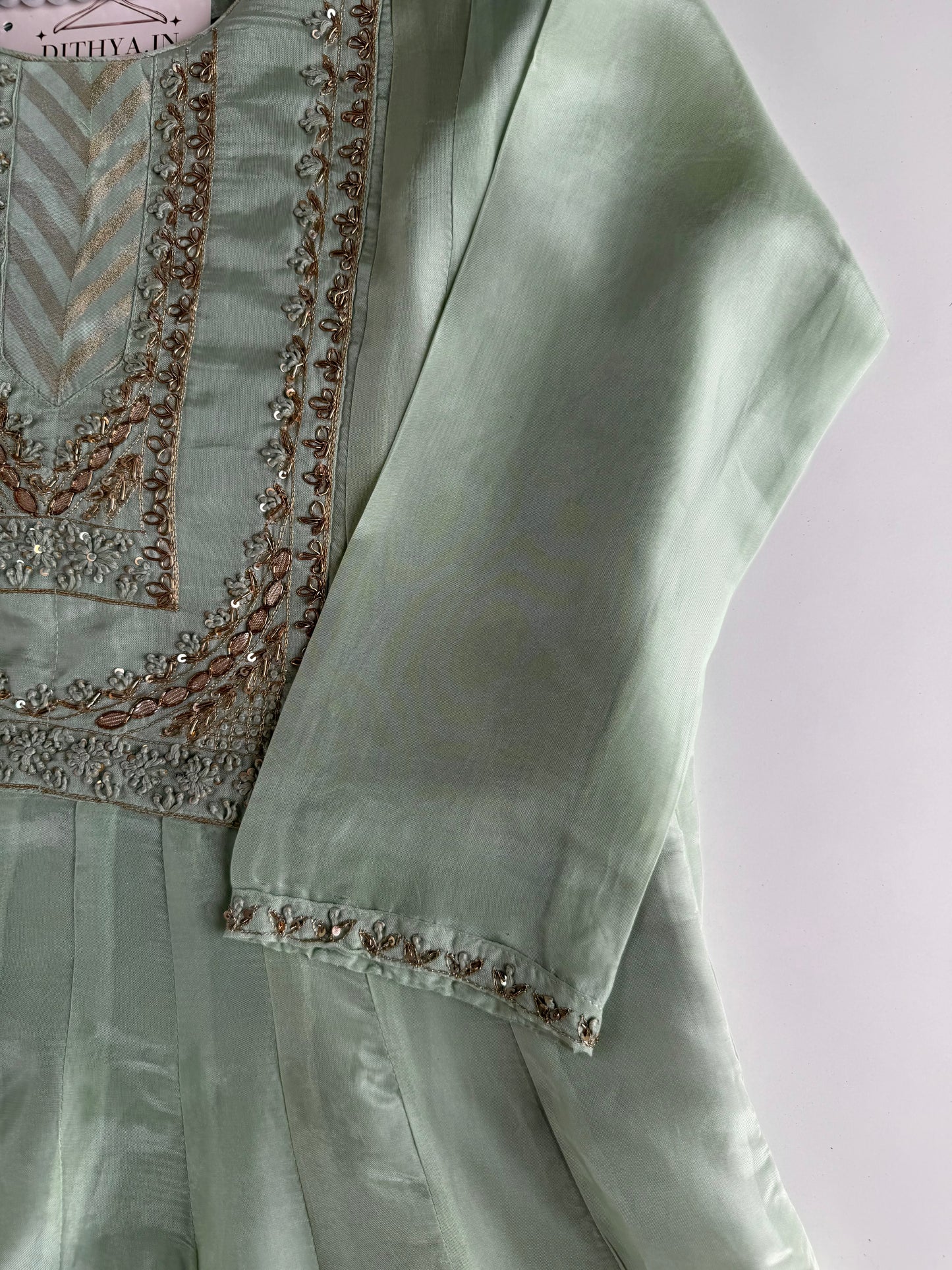 K133 - Tissue silk handwork Anarkali with pants and dupatta