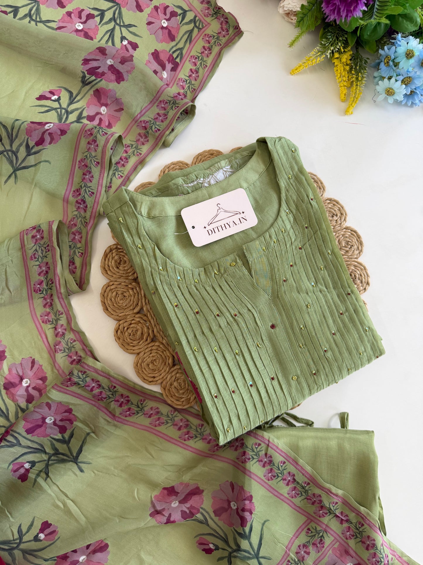 K600 - Mul chanderi embroidered Anarkali with pants and dupatta