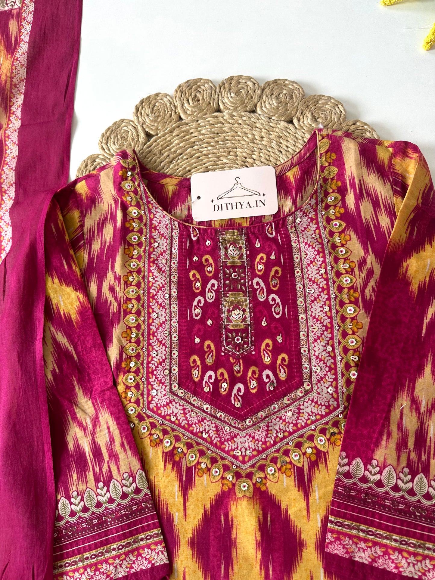 K701 - Mul cotton embroidered straight Kurti with pants and dupatta