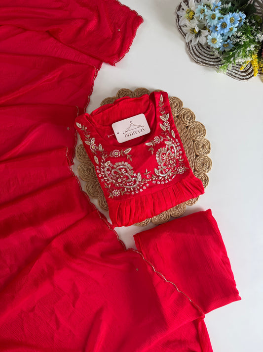 K529 - Pure Chinnon handwork Anarkali with pants and dupatta