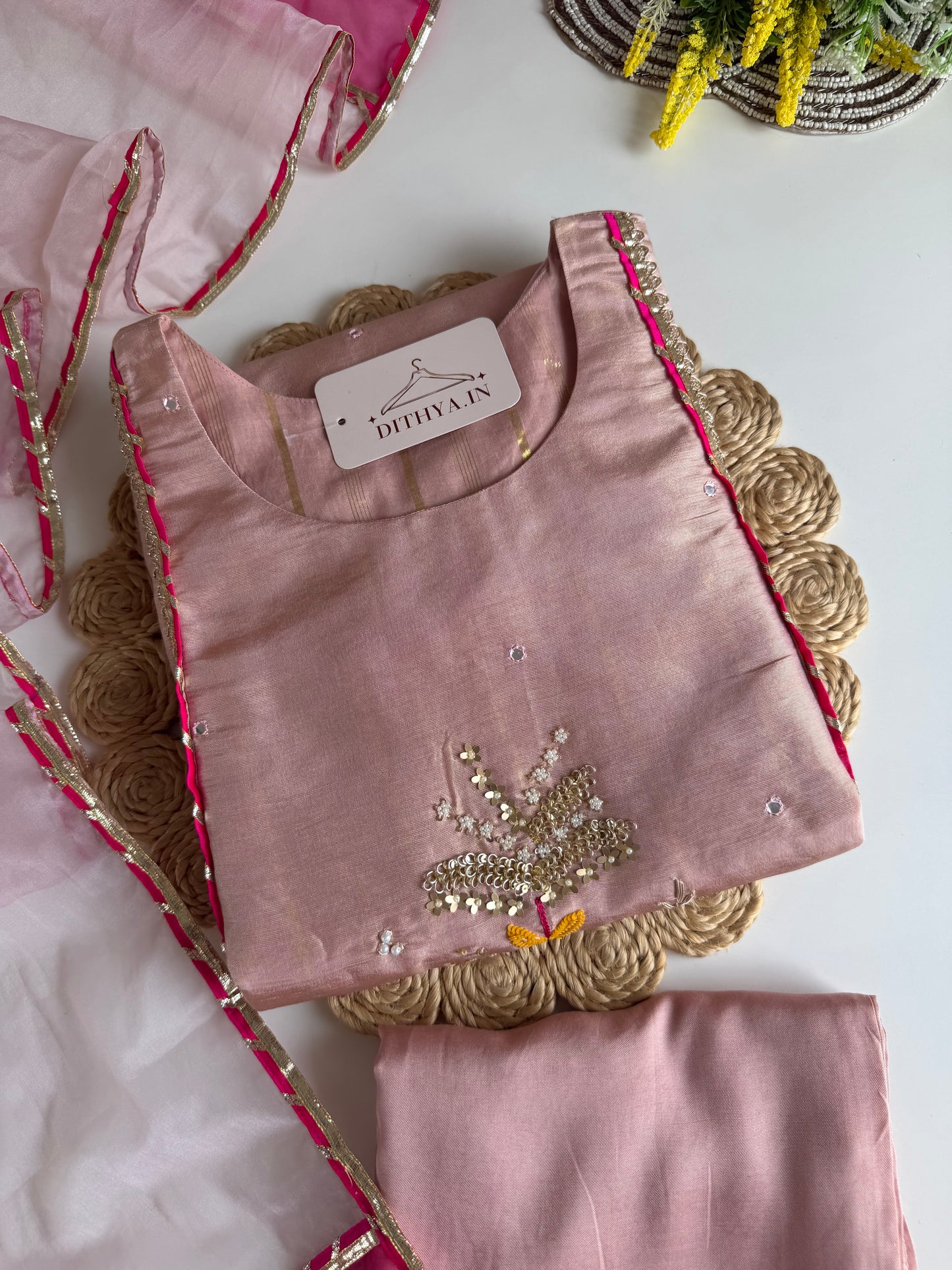 K655 - Tissue silk handwork Anarkali with pants and dupatta