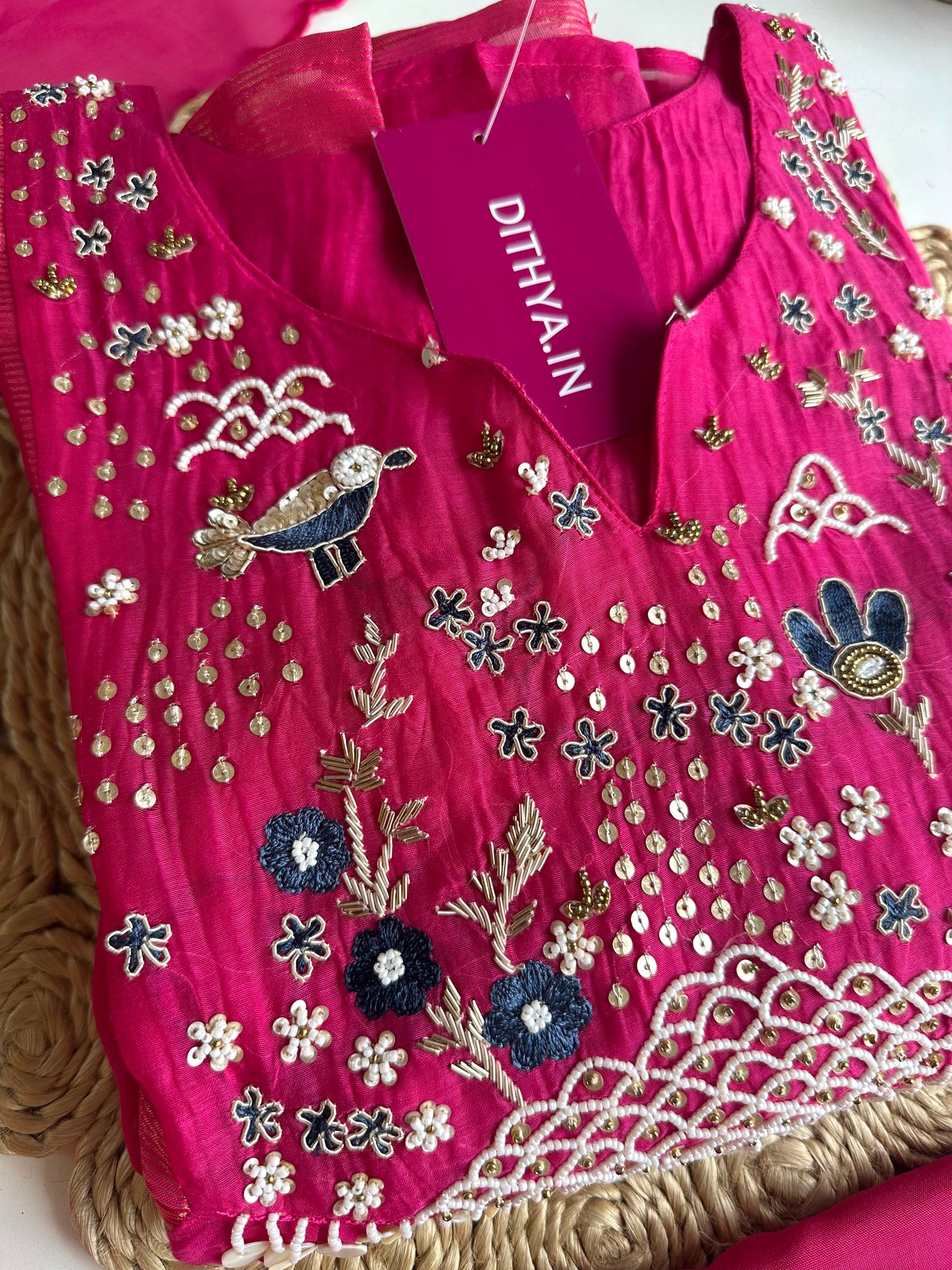 K128 - Mul Chanderi Handwork Anarkali with pants and dupatta