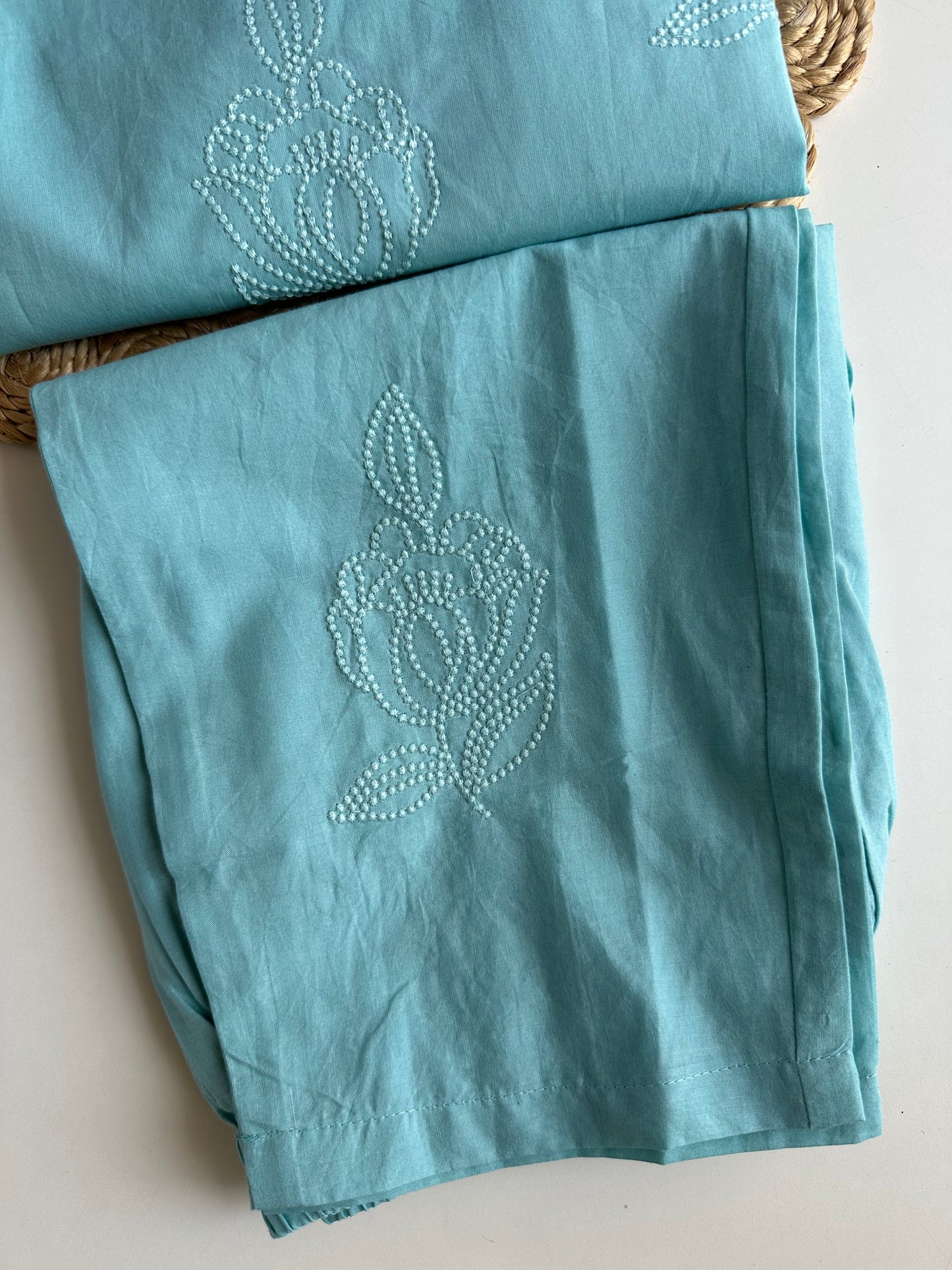 K237 - Mul cotton embroidered straight Kurti with pants