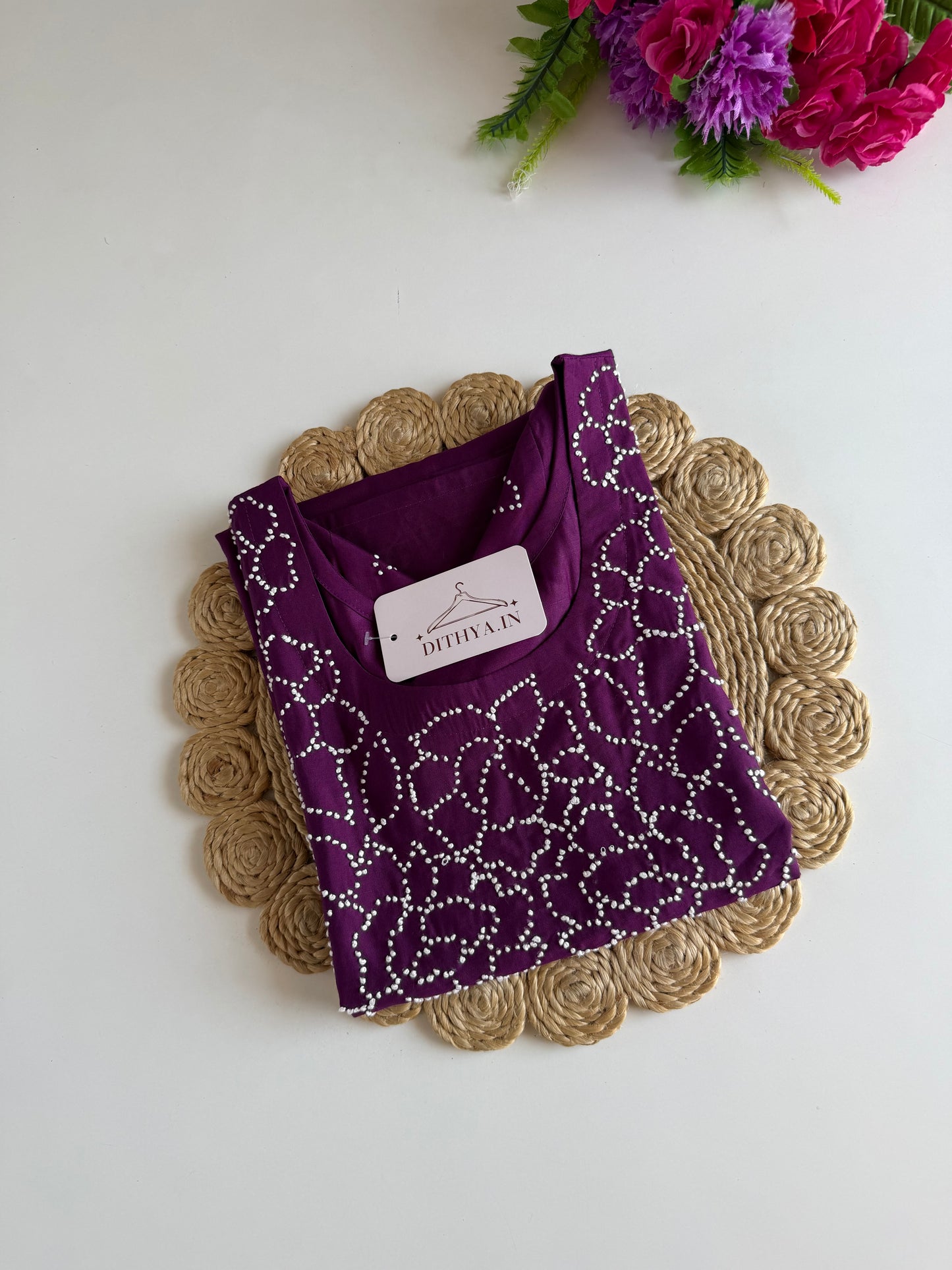 K009 - Mul muslin embroidered straight Kurti