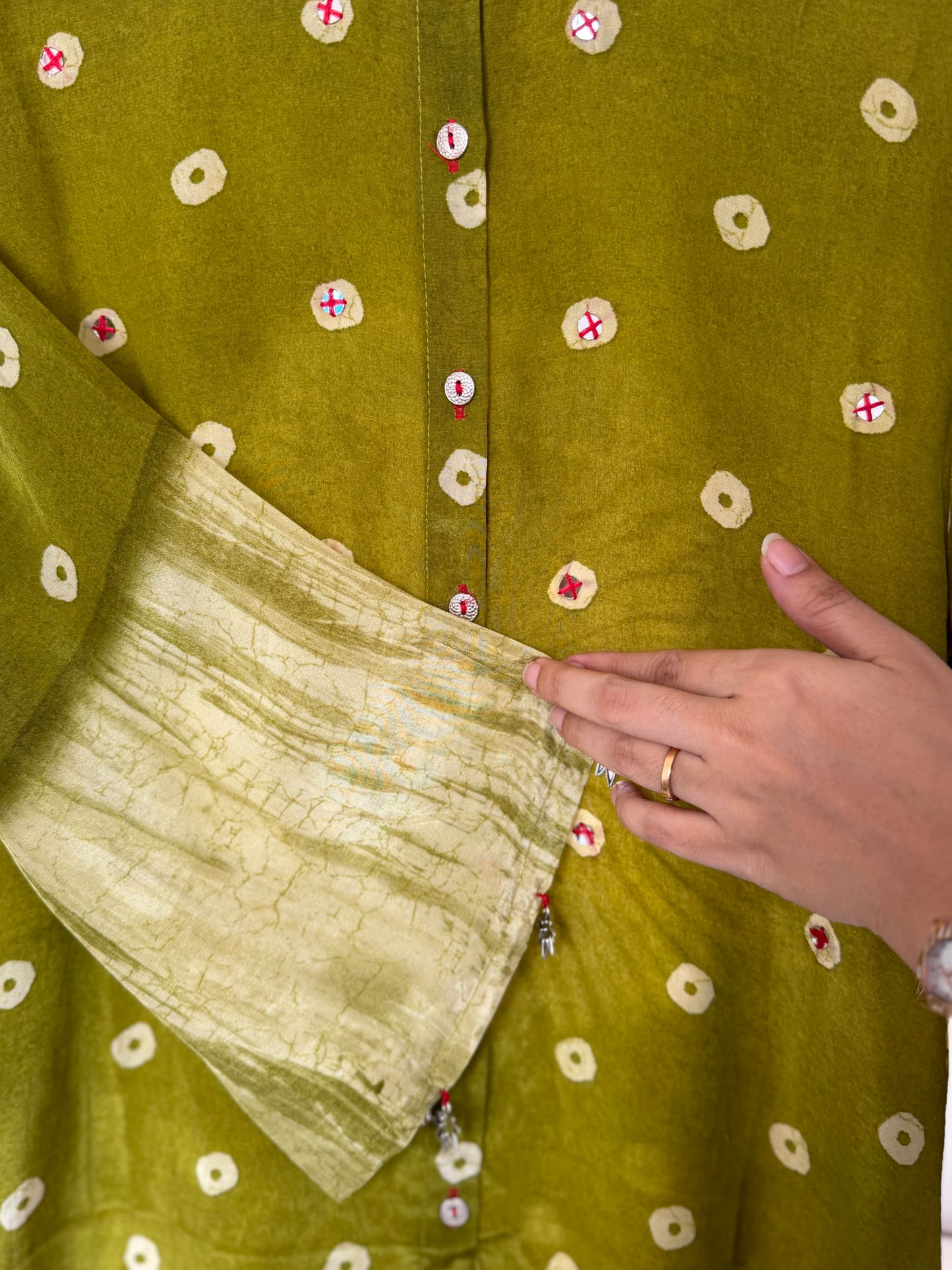 K149 - Pure crape bandhini shirts in 4 colours