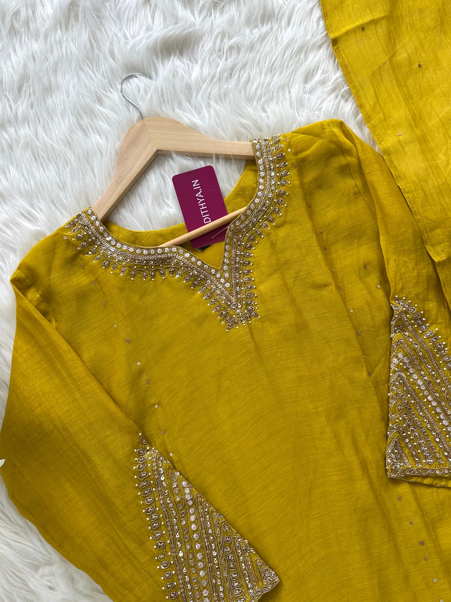 K080 - Mul Chanderi handwork straight kurti with pants and dupatta in 2 colours